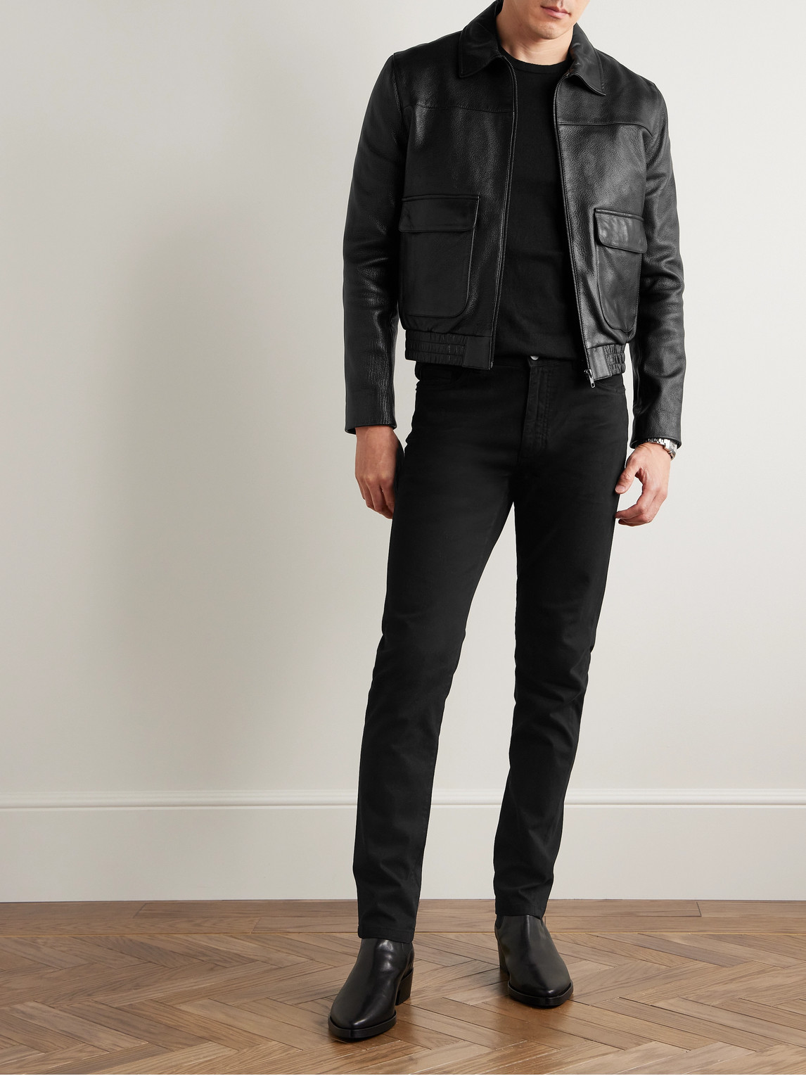 Shop Zegna Slim-fit Brushed Cotton-blend Trousers In Black