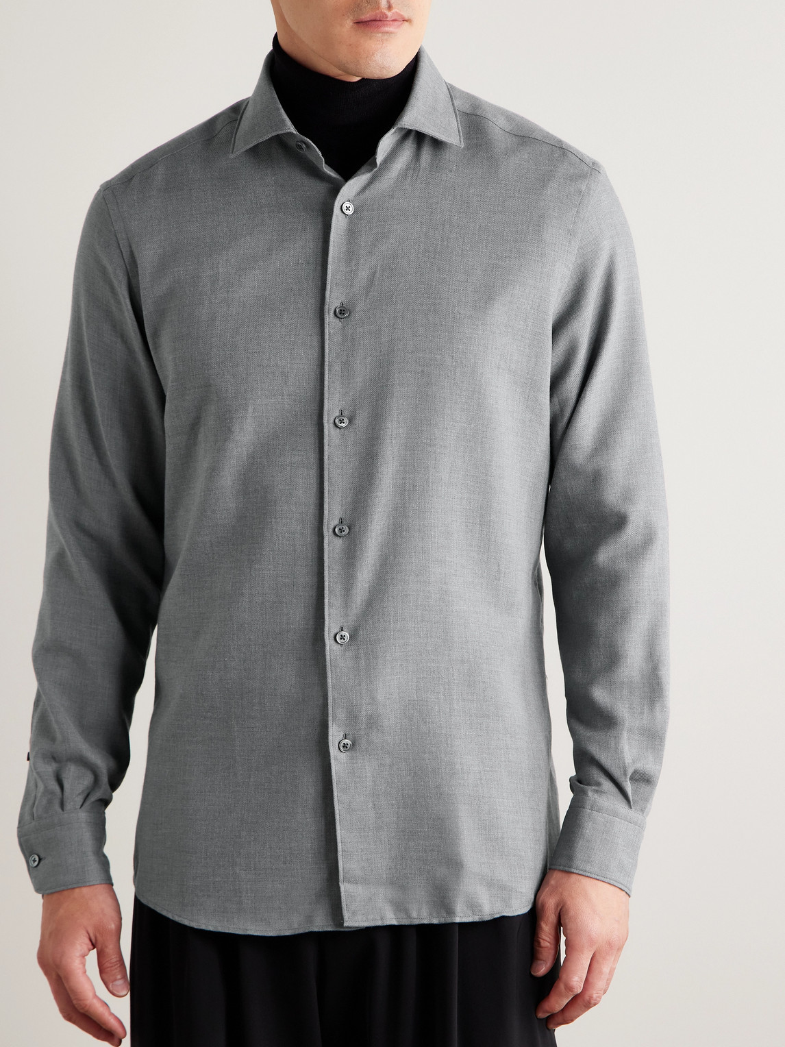 Shop Zegna Cotton And Cashmere-blend Twill Shirt In Gray