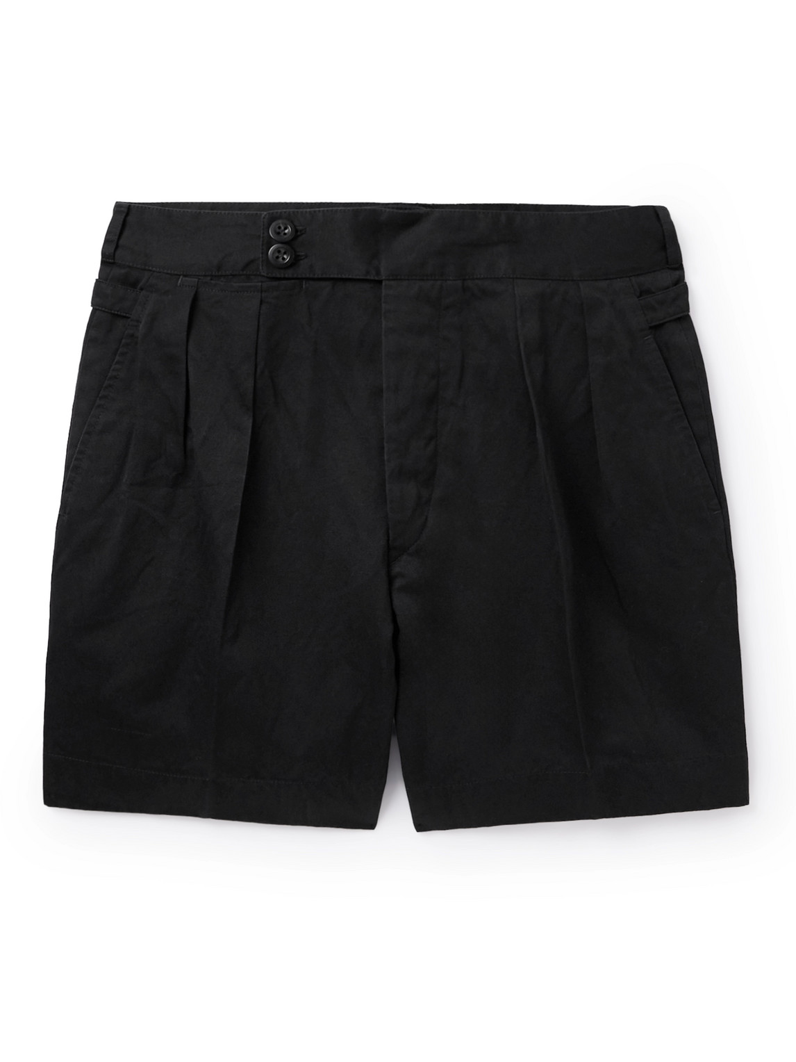 Ralph Lauren Purple Label Straight-leg Pleated Cotton And Linen-blend Twill Shorts In Black