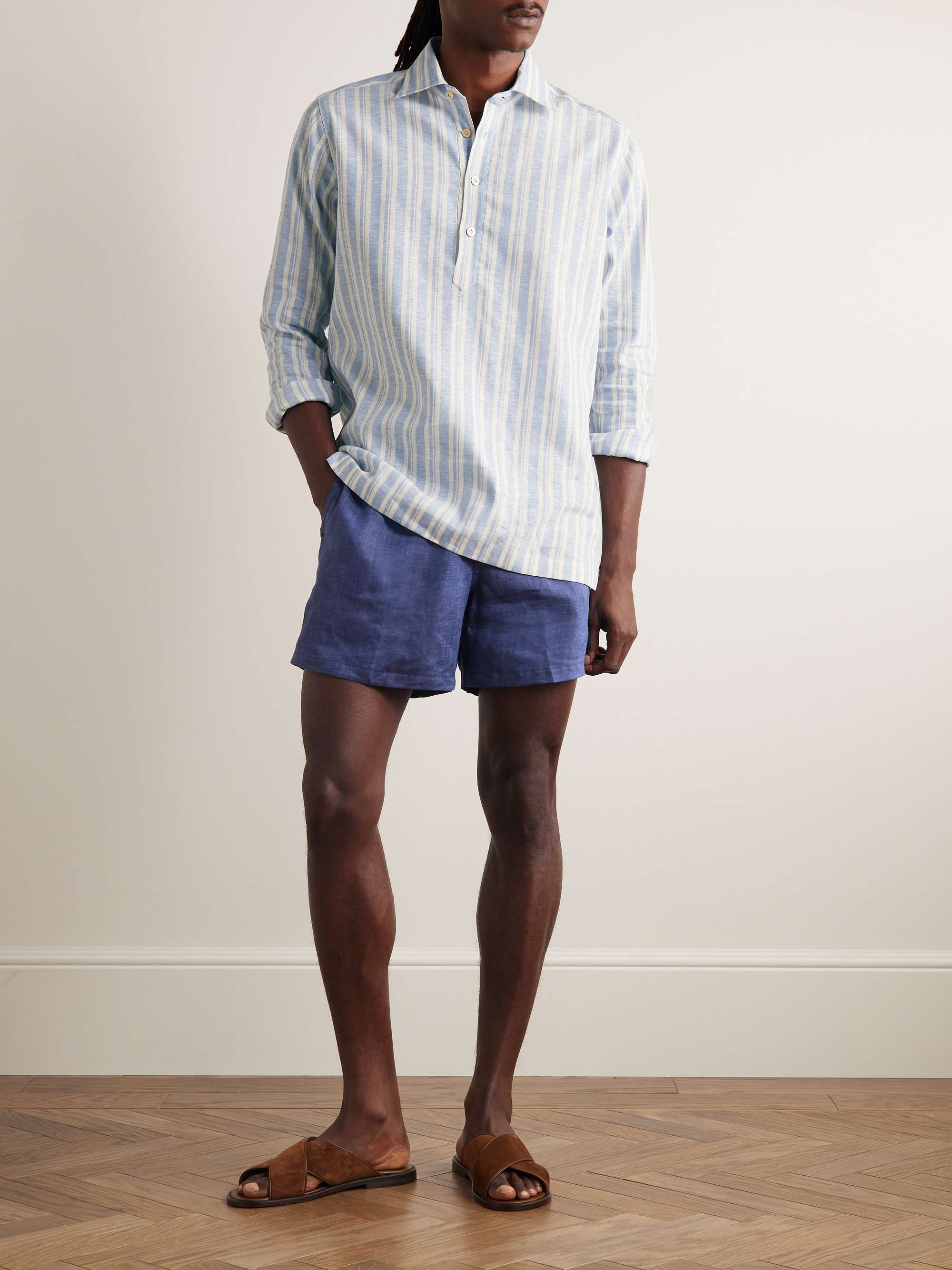 KITON Miami Striped Half-Placket Linen-Blend Shirt for Men | MR PORTER