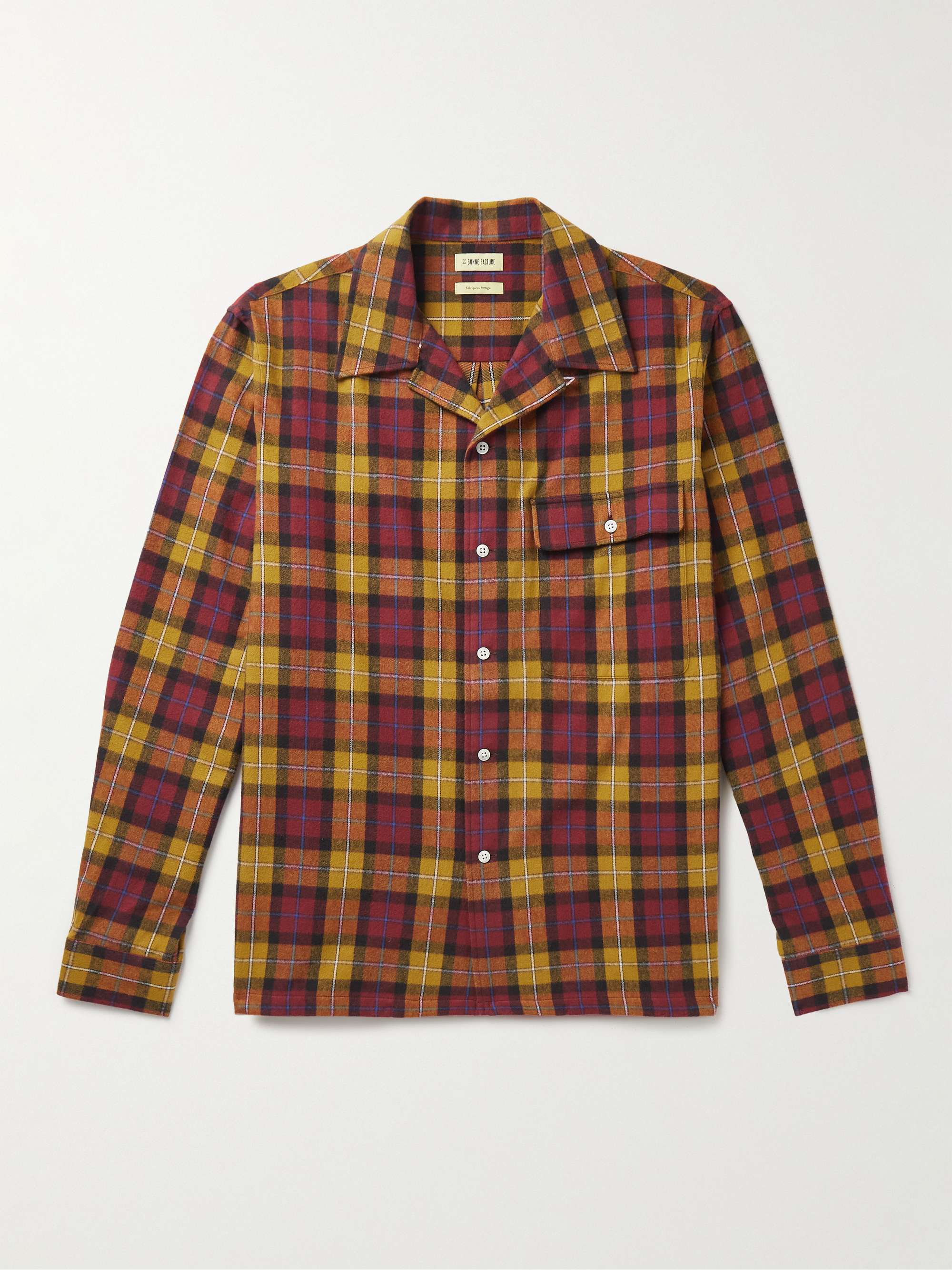 DE BONNE FACTURE Convertible-Collar Checked Cotton-Flannel Shirt for ...