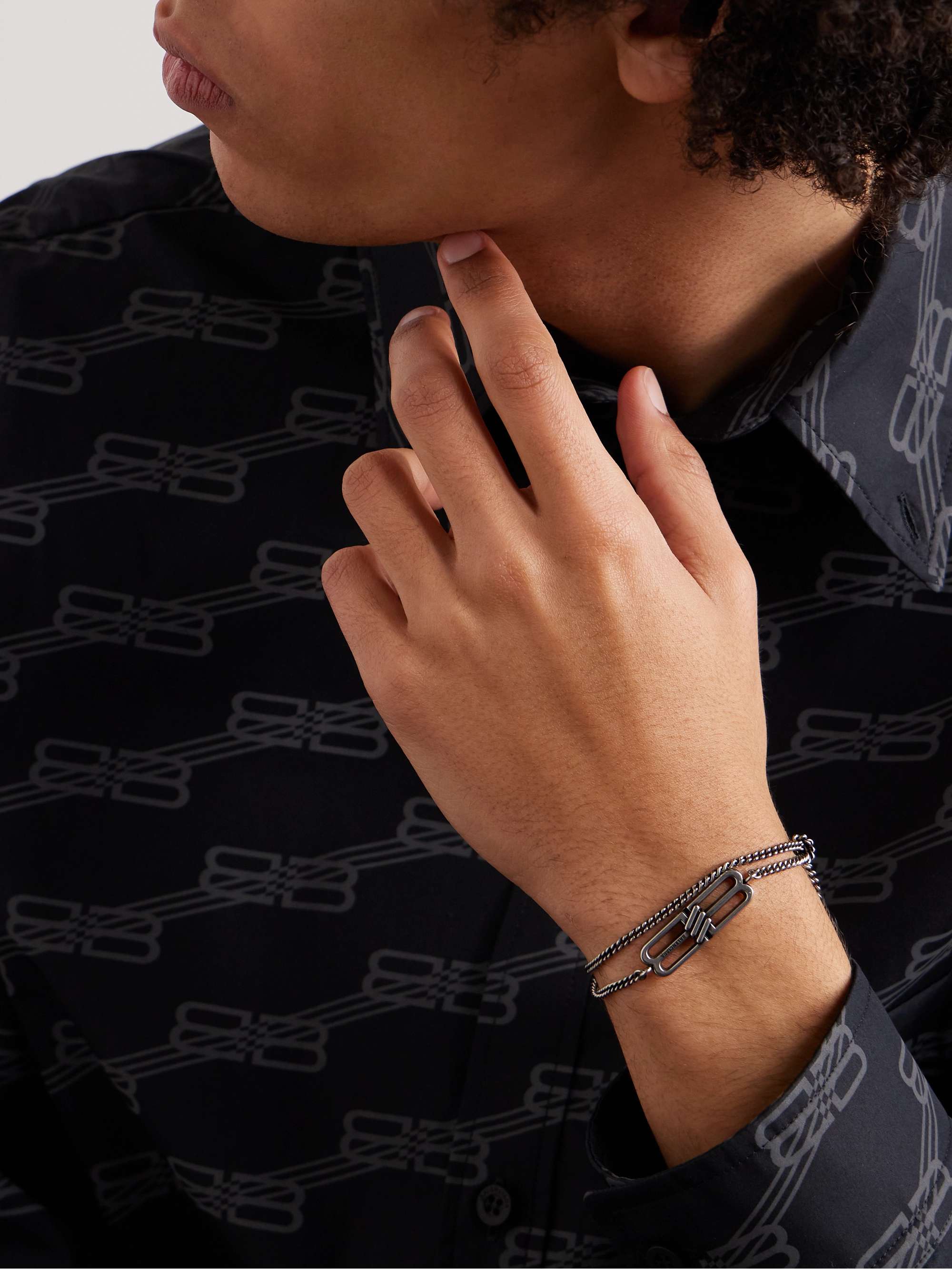 BALENCIAGA Icon Burnished Silver-Tone Bracelet for Men | MR PORTER