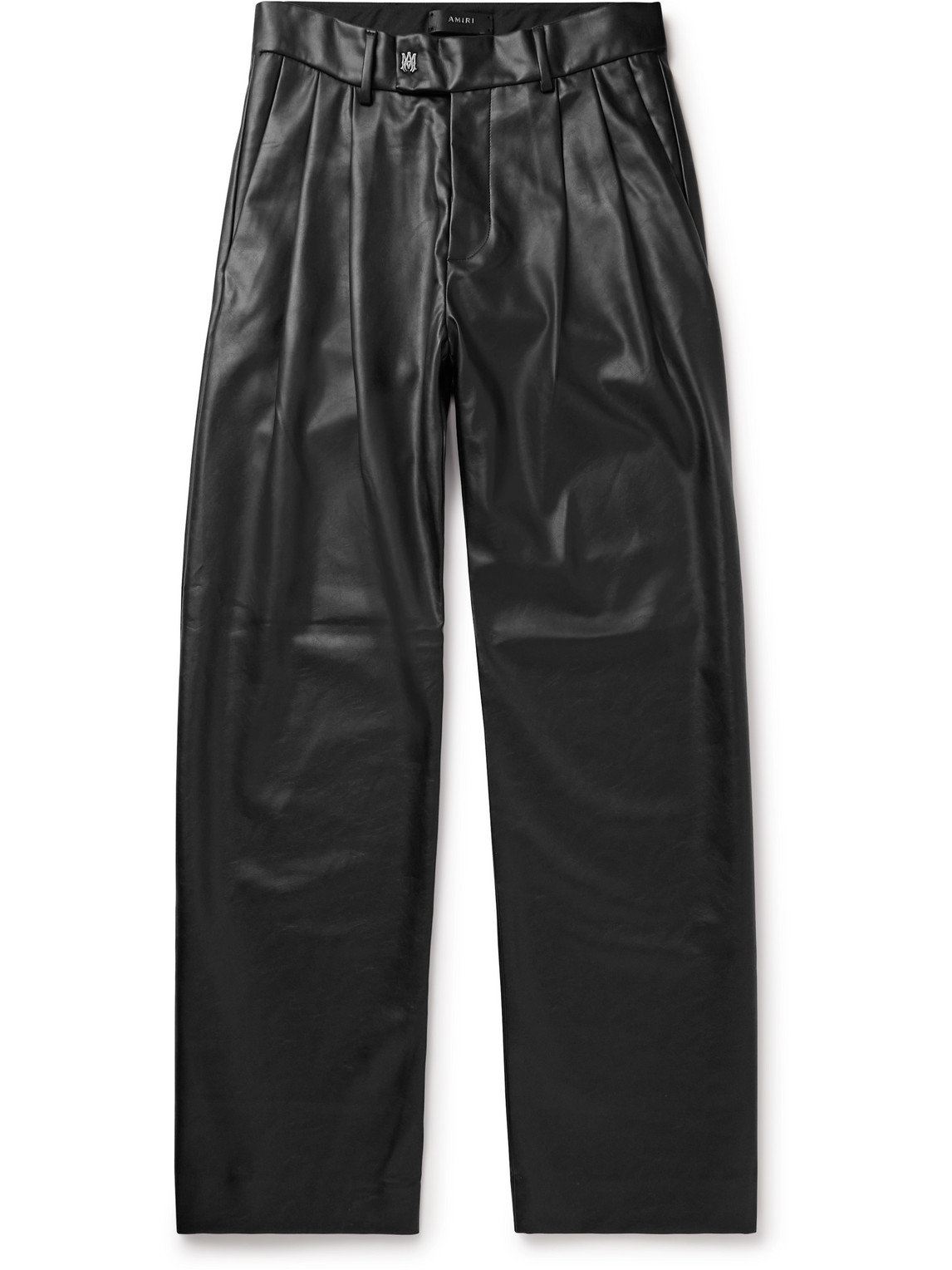 Straight-Leg Pleated Faux Leather Trousers