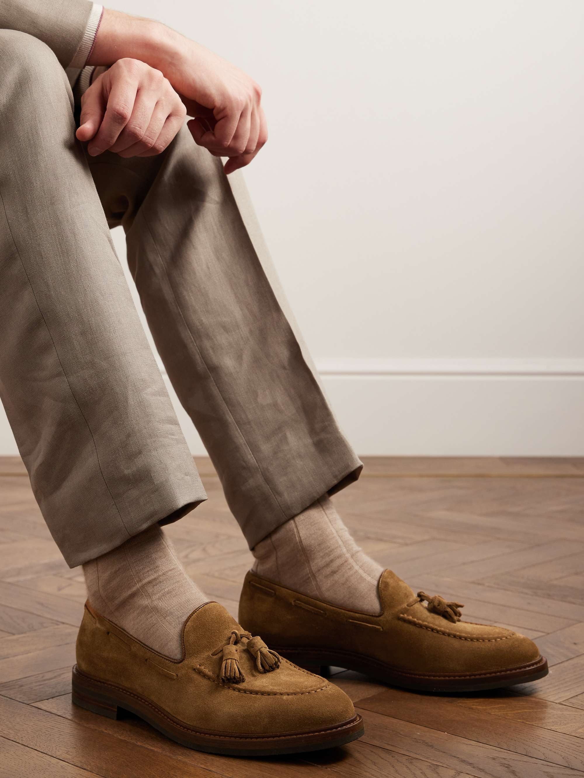 BRUNELLO CUCINELLI Leather-Trimmed Tasselled Suede Loafers for Men | MR  PORTER