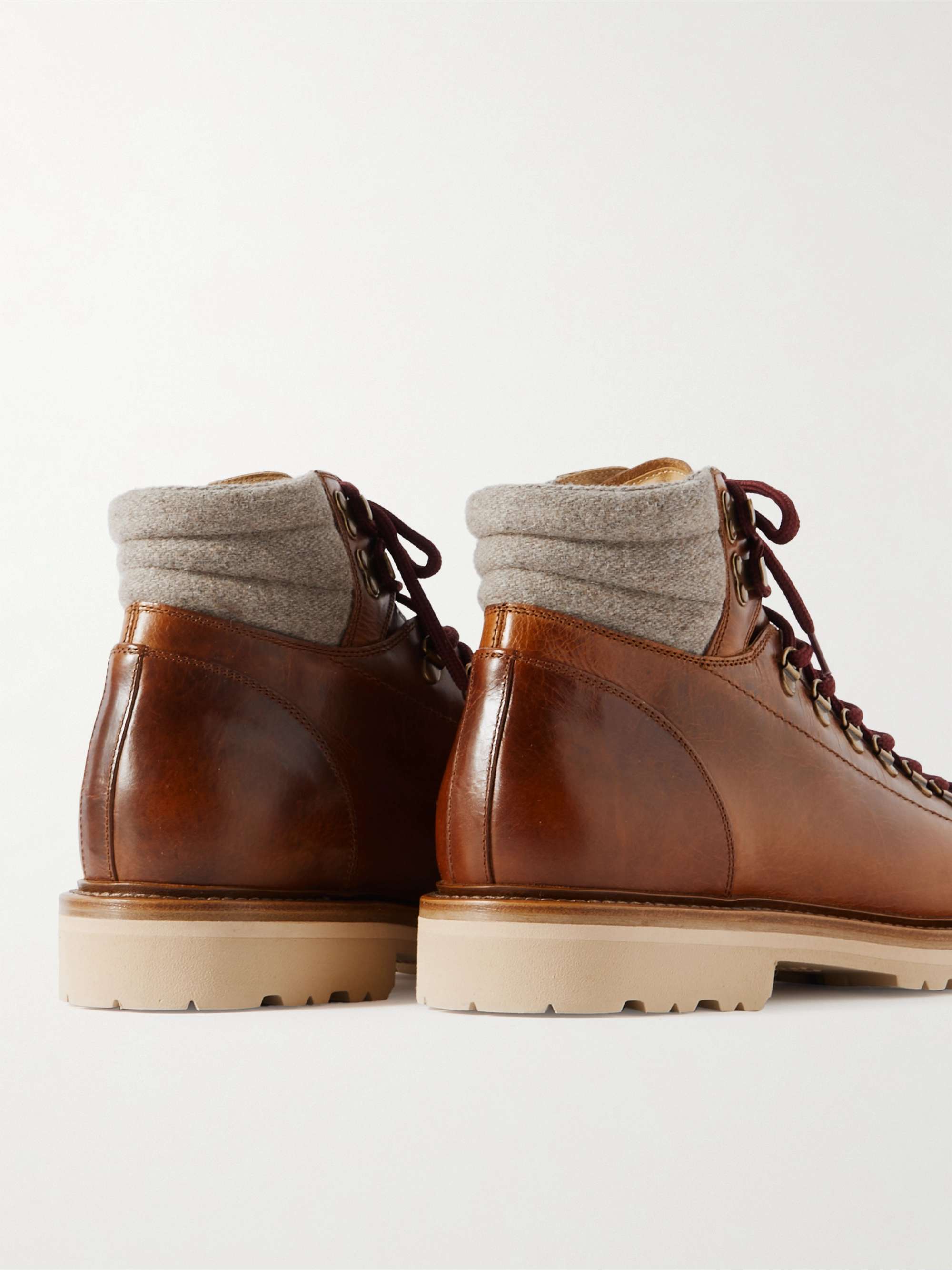 BRUNELLO CUCINELLI Cashmere-Trimmed Leather Hiking Boots for Men | MR PORTER