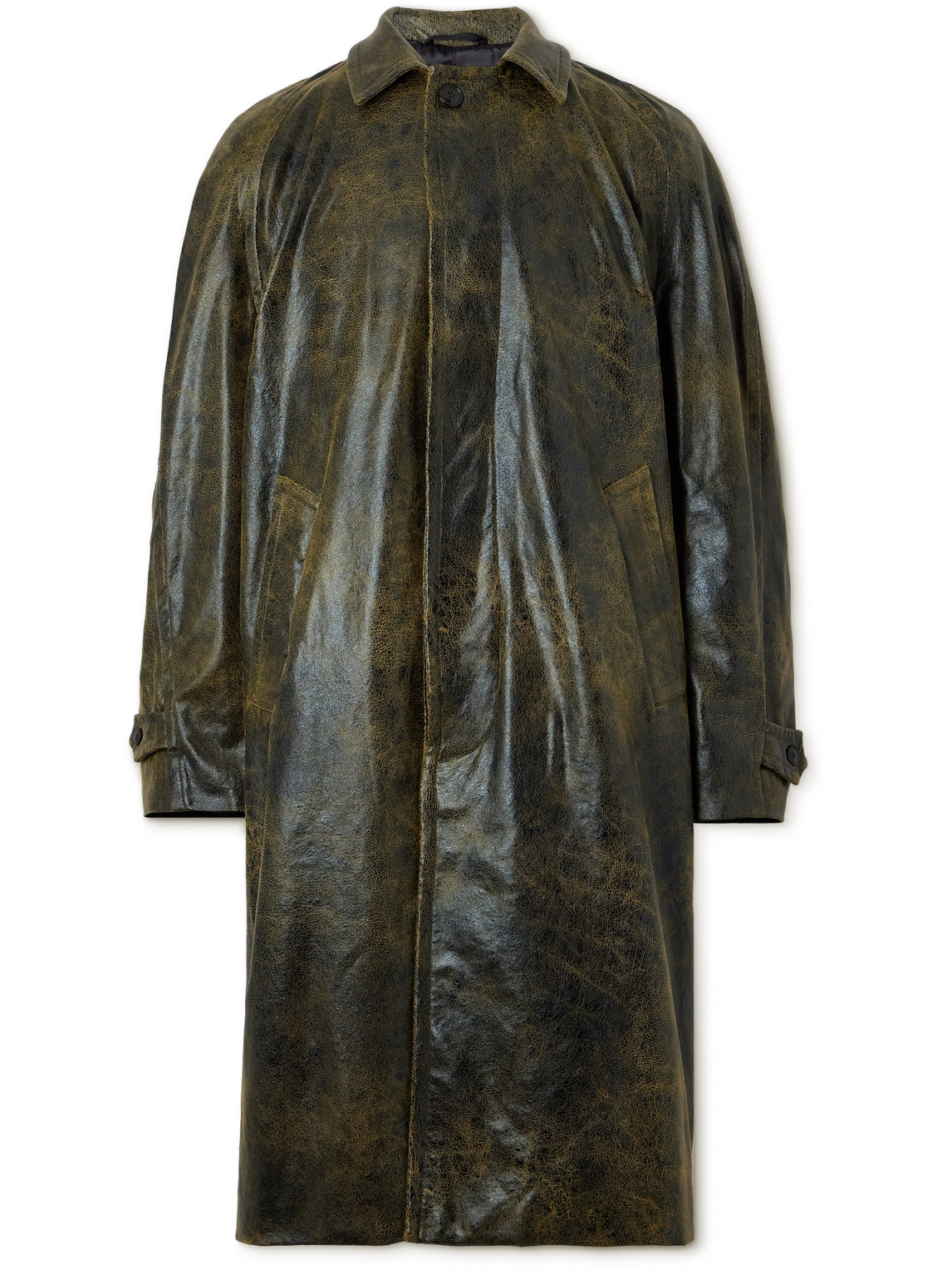 Distressed Faux Leather Trench Coat