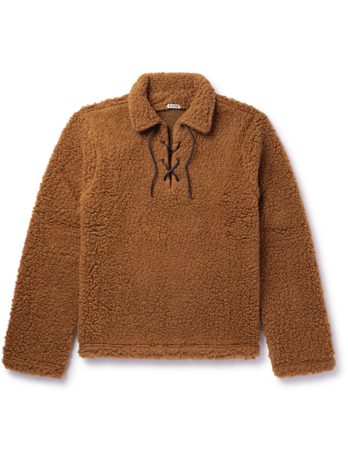 Bode Tie-detailed Wool-blend Fleece Sweater In Brown