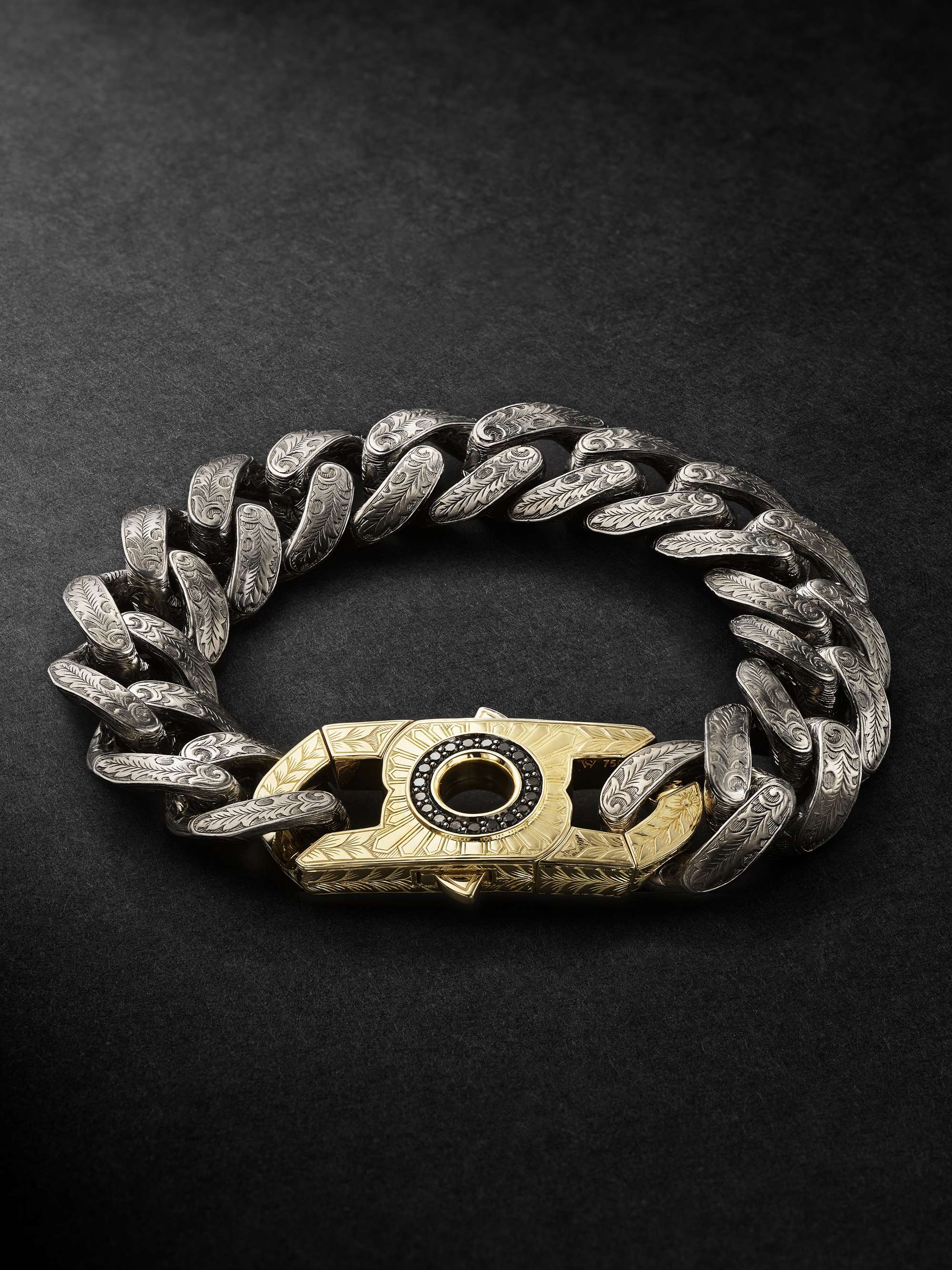 England Made Me graviertes rhodiniertes Armband mit Detail aus 18 Karat  Gold, Onyxen und Diamanten von STEPHEN WEBSTER für Herren | MR PORTER
