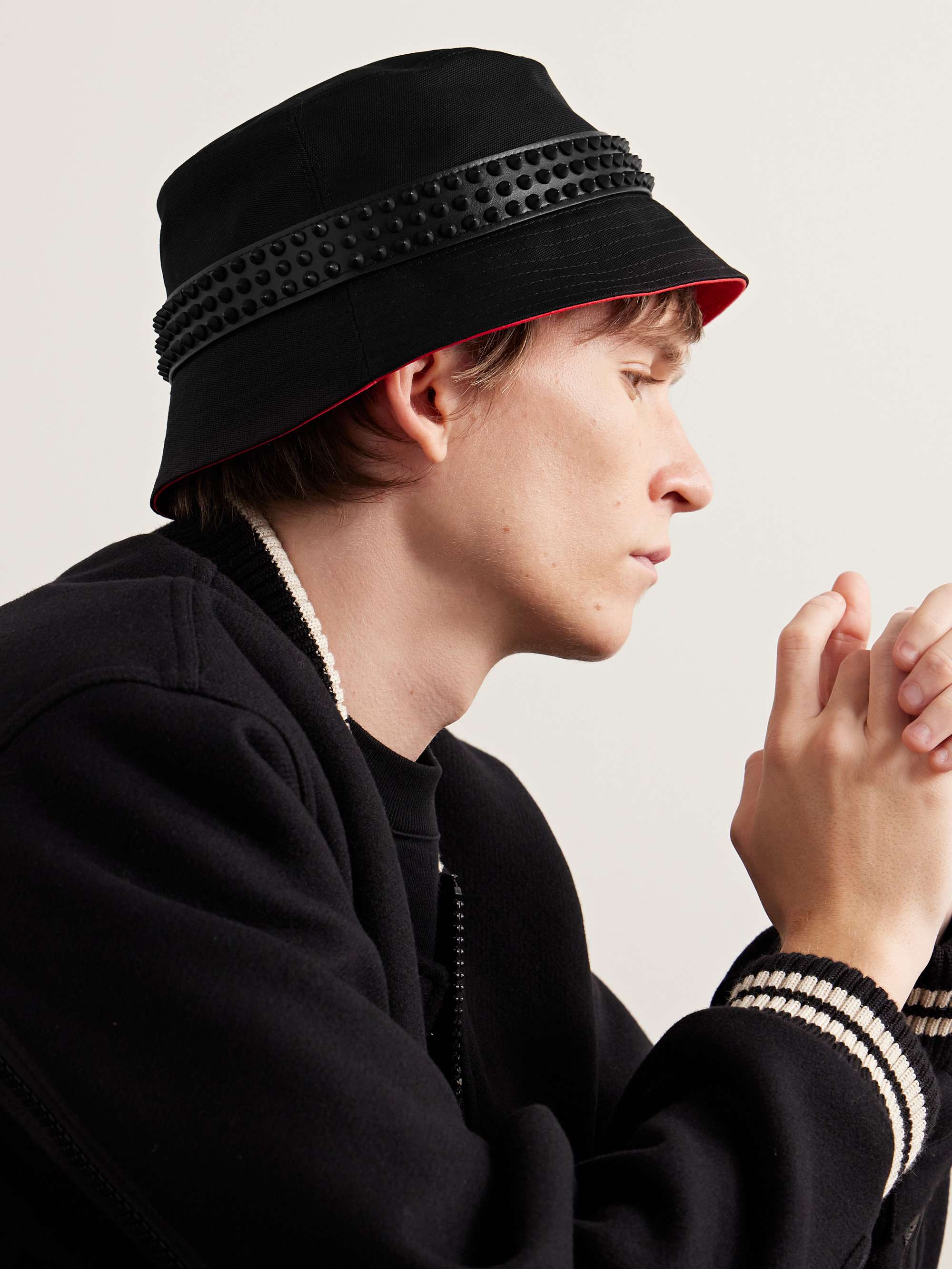 CHRISTIAN LOUBOUTIN Bobino Spikes Leather-Trimmed Cotton-Canvas Bucket Hat  for Men | MR PORTER