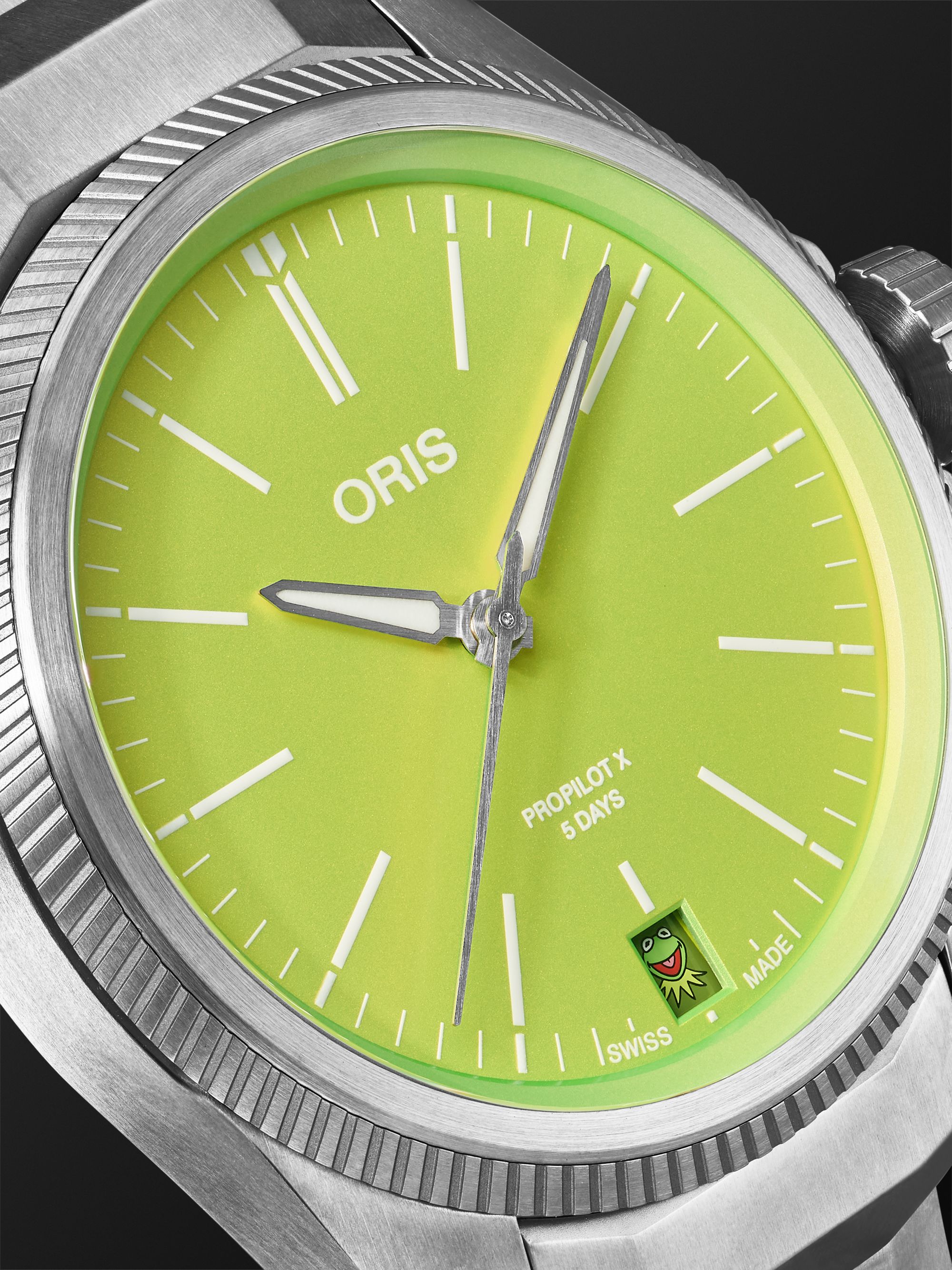 ORIS ProPilot X Kermit 39 mm Uhr aus Titan in limitierter Auflage, Ref.-Nr.: 01 400 7778 7157-07 7 20 01TLCGreen