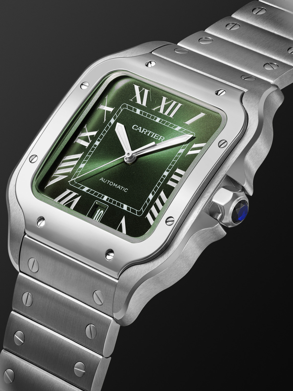 Shop Cartier Santos De  Automatic 39.8mm Interchangeable Stainless Steel And Alligator Watch, Ref. No. Crw In Green
