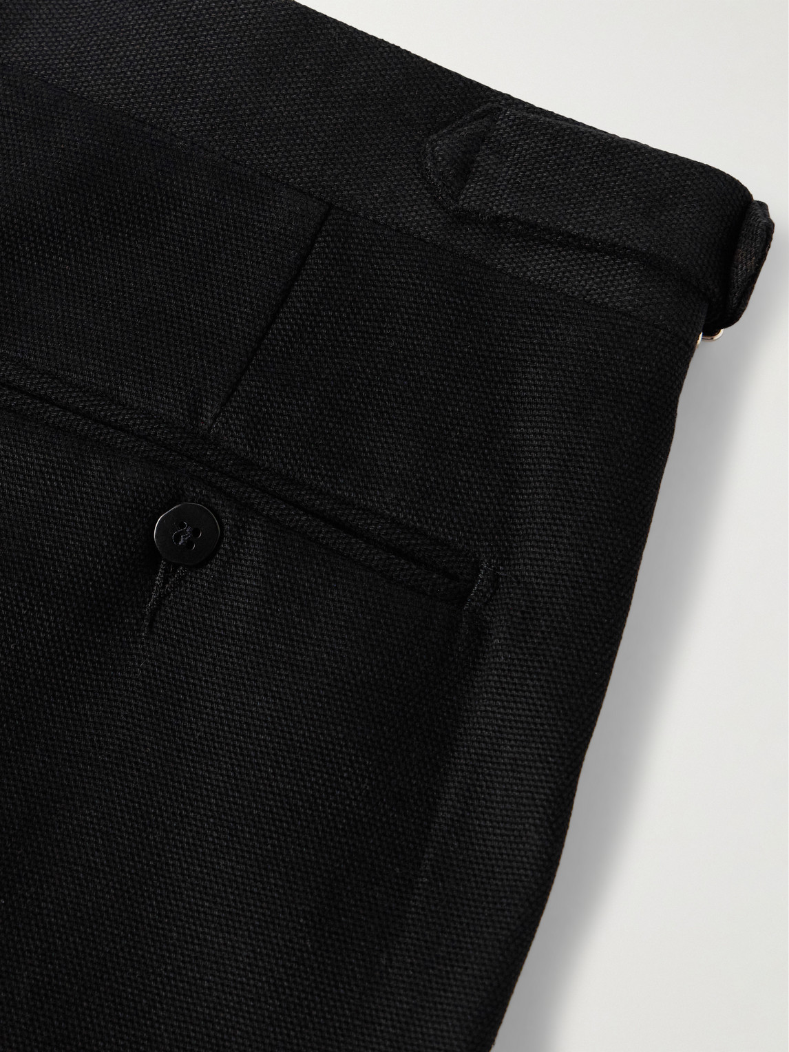 Shop Stòffa Tapered Pleated Cotton-canvas Trousers In Black
