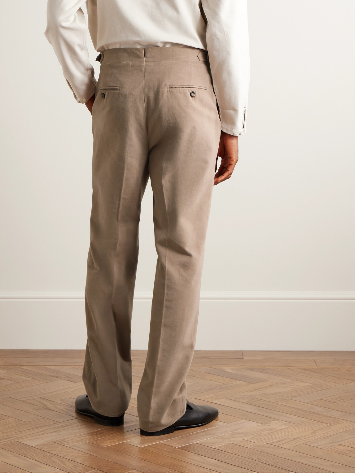 Shop Stòffa Tapered Pleated Brushed Cotton-twill Trousers In Neutrals