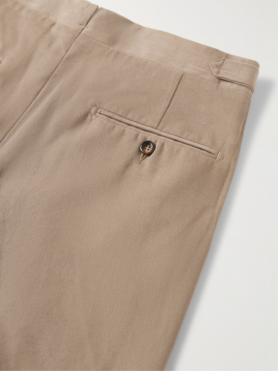Shop Stòffa Tapered Pleated Brushed Cotton-twill Trousers In Neutrals