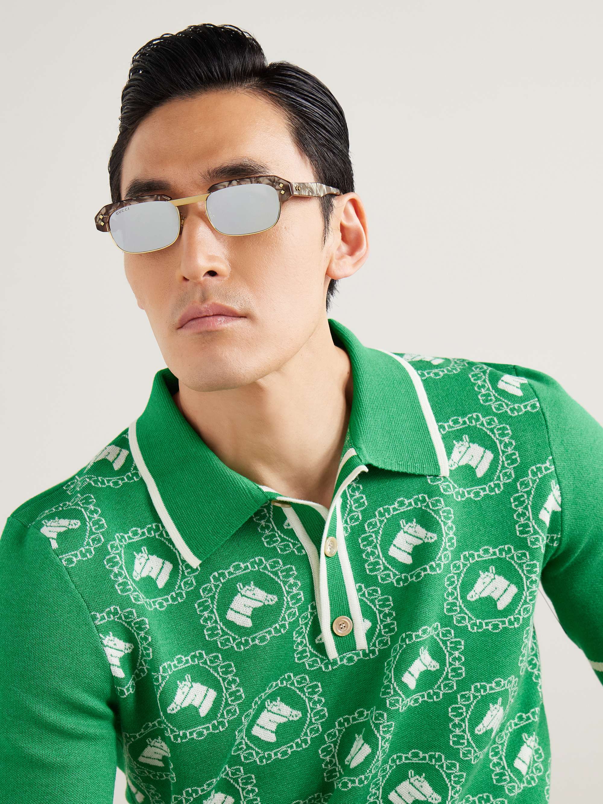 GUCCI EYEWEAR Rectangular-Frame Acetate and Gold-Tone Sunglasses for Men |  MR PORTER