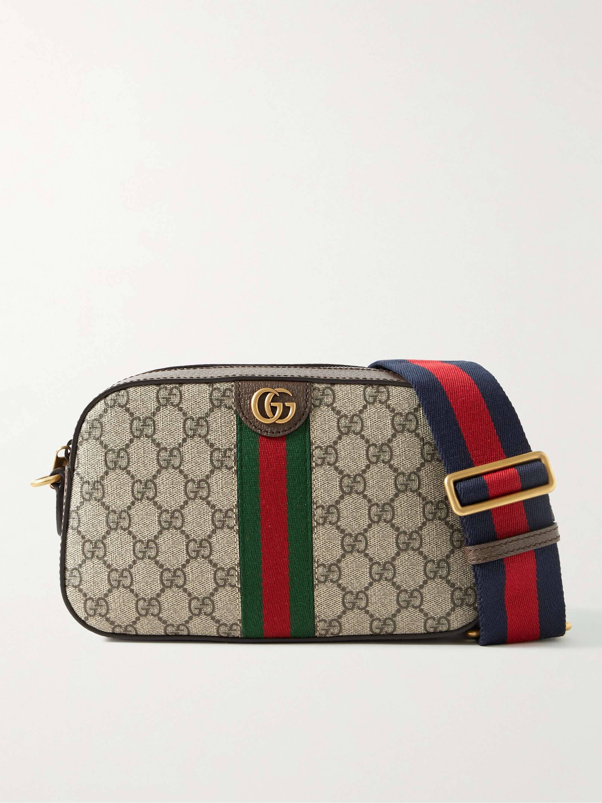 GUCCI Ophidia Leather-Trimmed Monogrammed Coated-Canvas Messenger Bag ...
