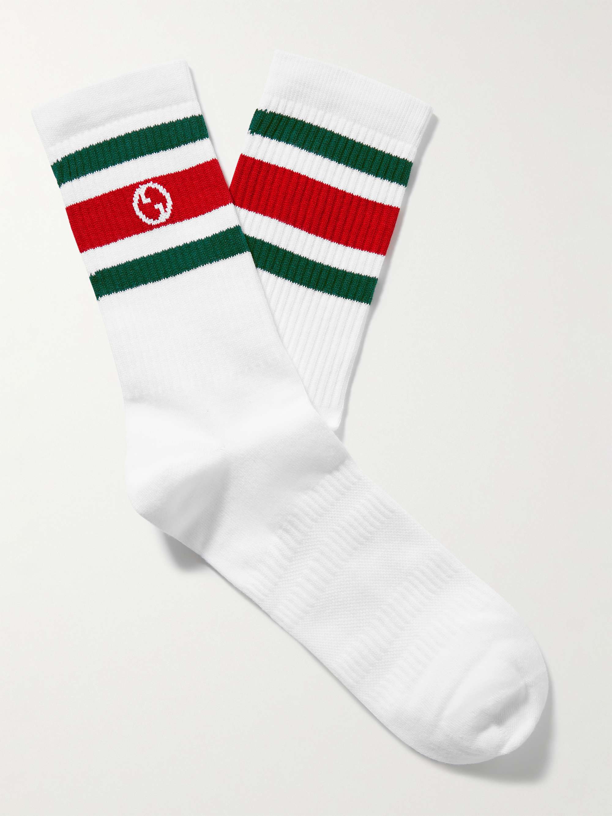 GUCCI Logo-Intarsia Striped Ribbed Cotton-Blend Socks | MR PORTER