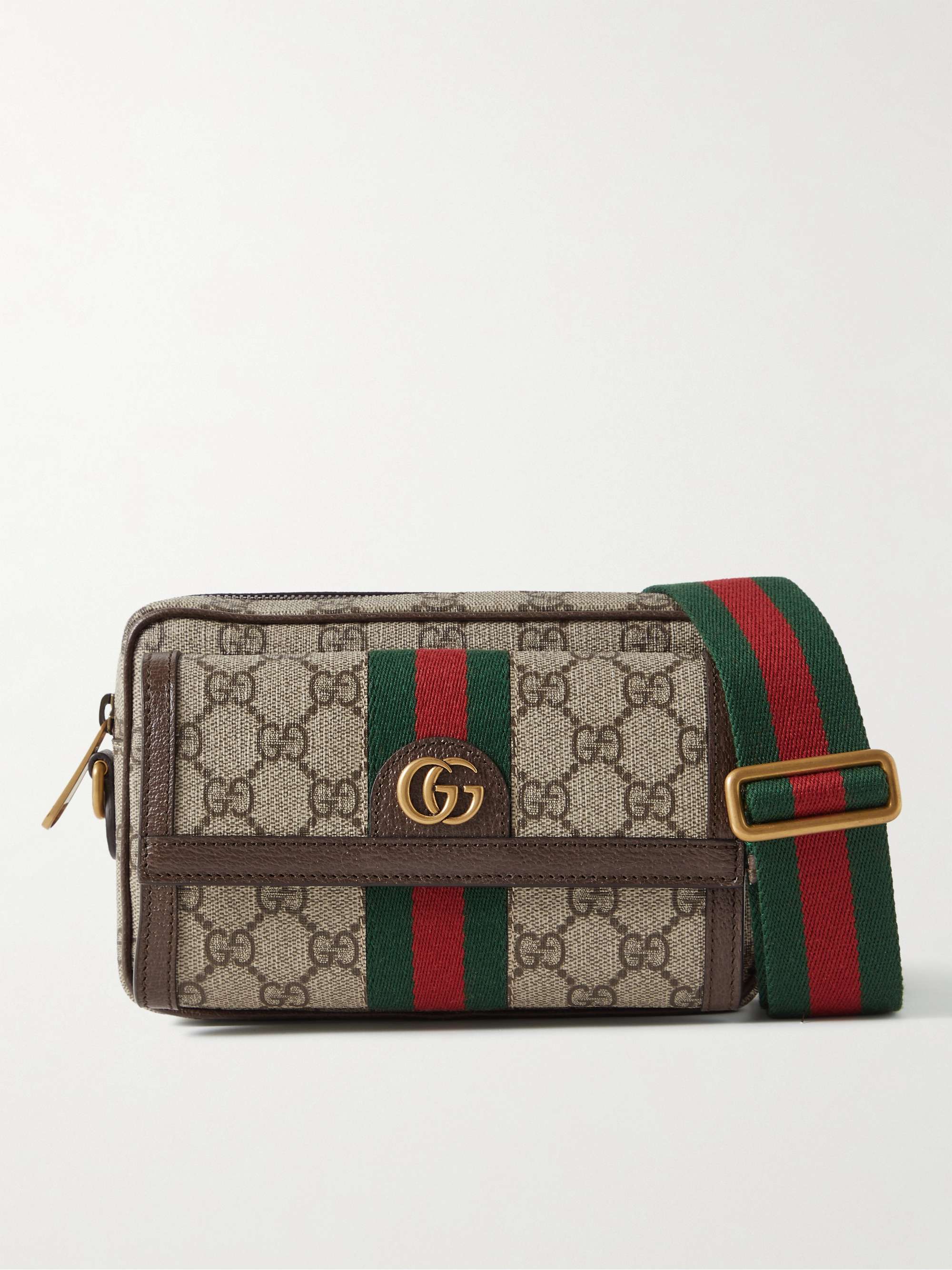 GUCCI Ophidia Mini Leather-Trimmed Monogrammed Coated-Canvas Messenger ...