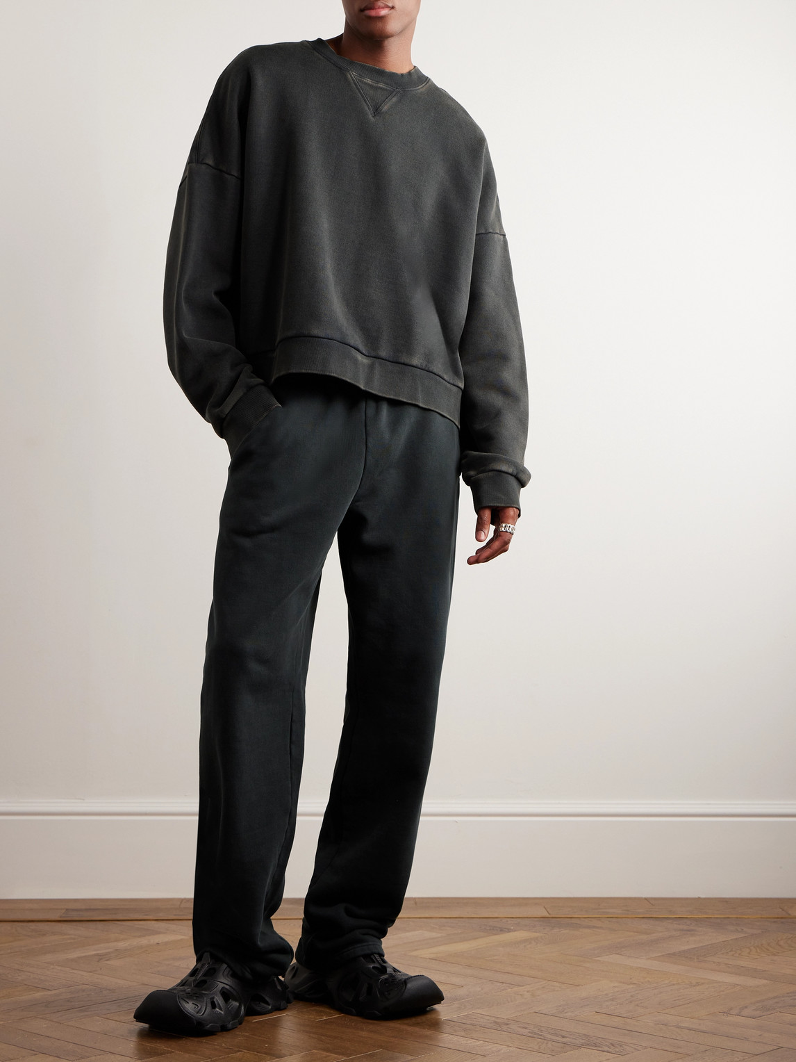 Shop Entire Studios Enzyme-washed Cotton-jersey Sweatshirt In Black