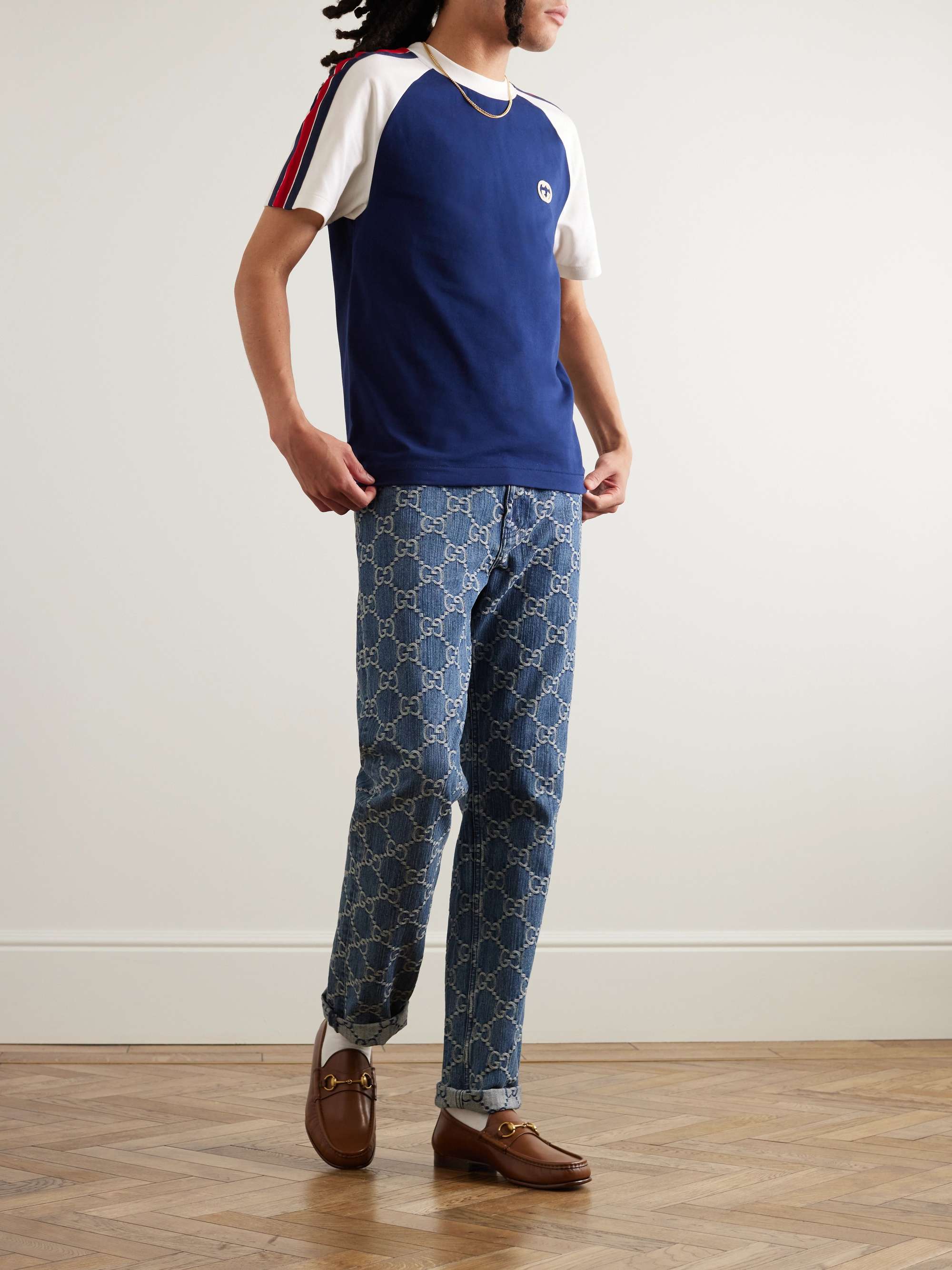 Burberry Monogram-pattern Track Pants In Blue