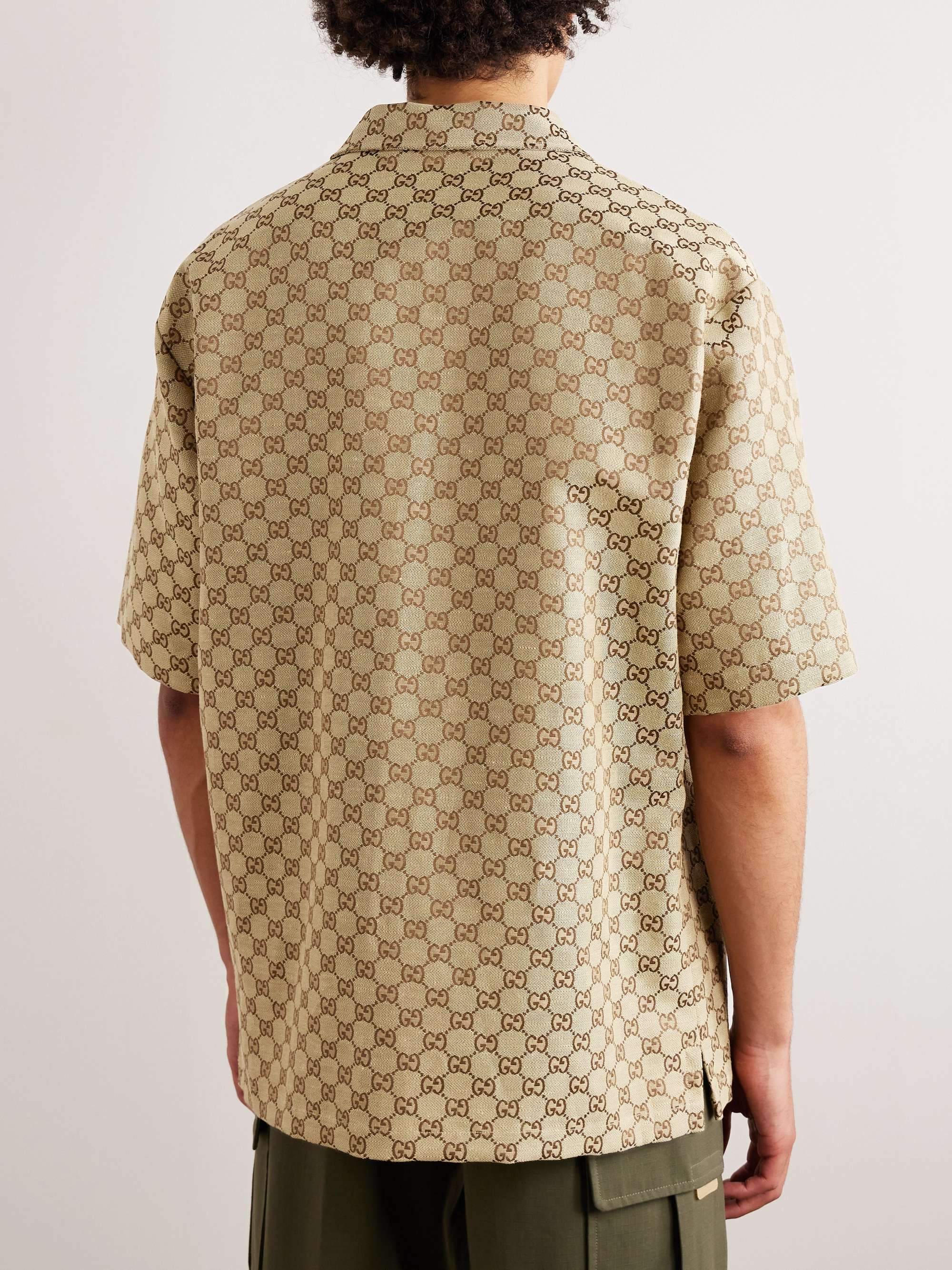 GUCCI Camp-Collar Monogrammed Linen-Blend Jacquard Shirt for Men | MR PORTER
