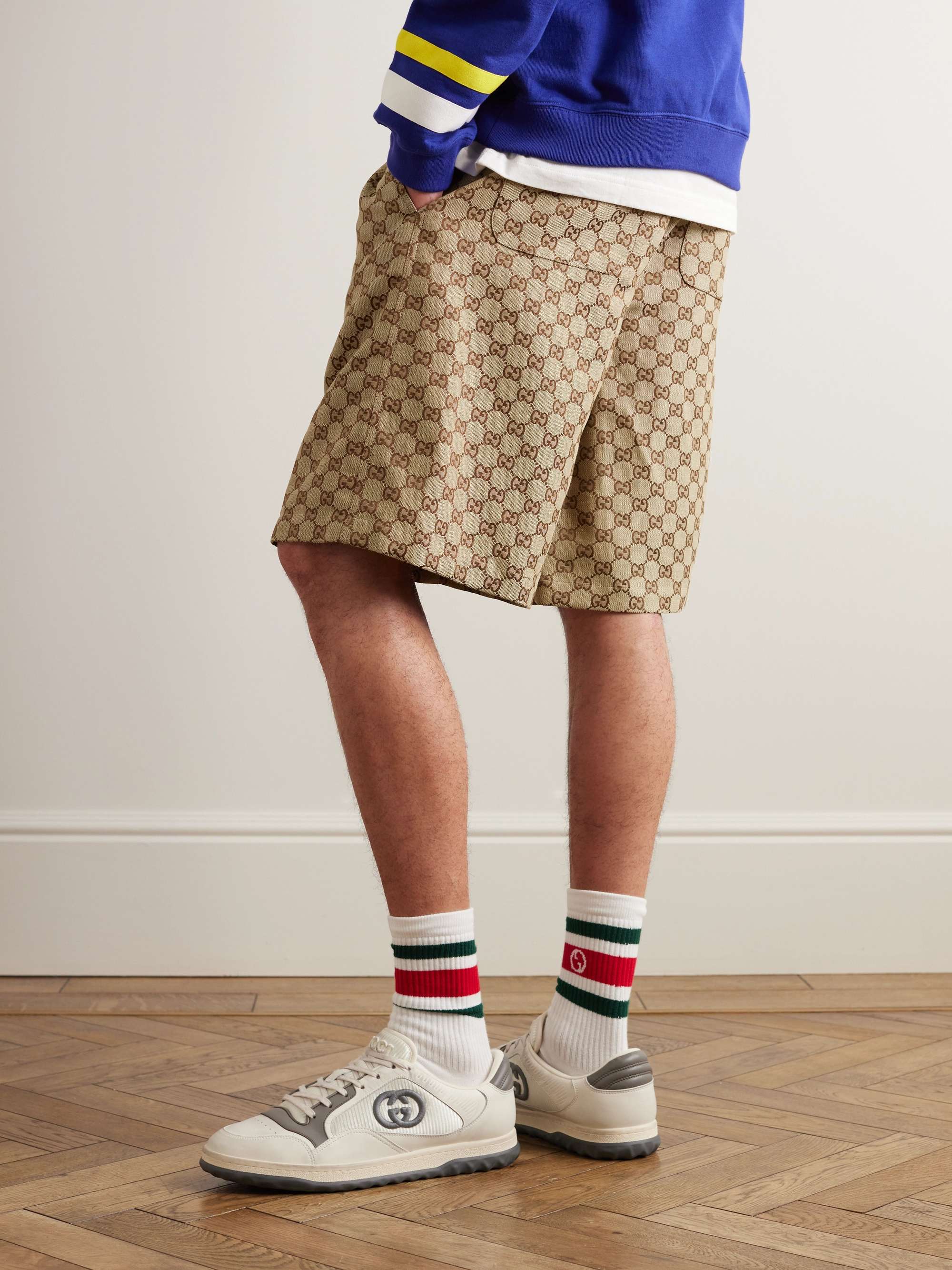 GUCCI Wide-Leg Monogrammed Linen-Blend Shorts for Men | MR PORTER
