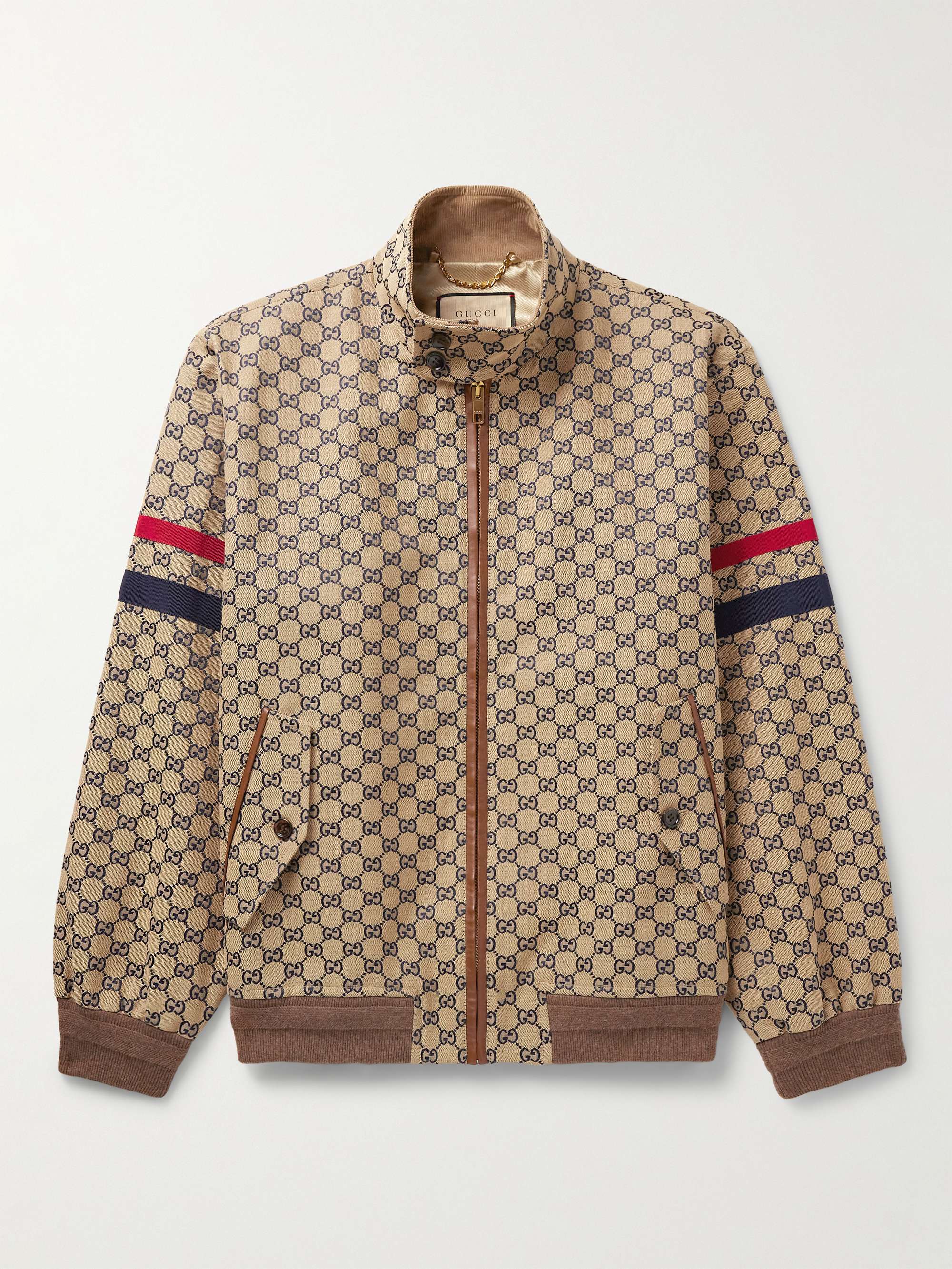 GUCCI Grosgrain and Leather-Trimmed Logo-Jacquard Cotton-Blend Canvas Blouson  Jacket for Men | MR PORTER