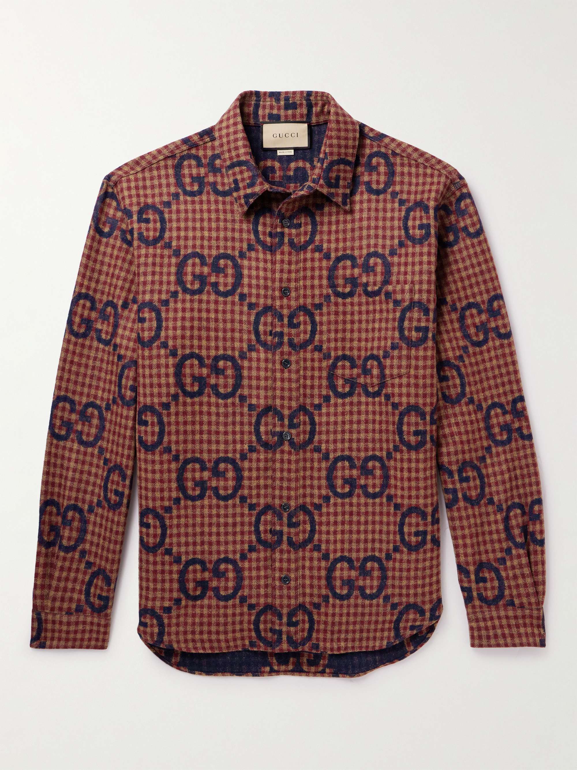GUCCI Checked Logo-Jacquard Wool Shirt for Men | MR PORTER