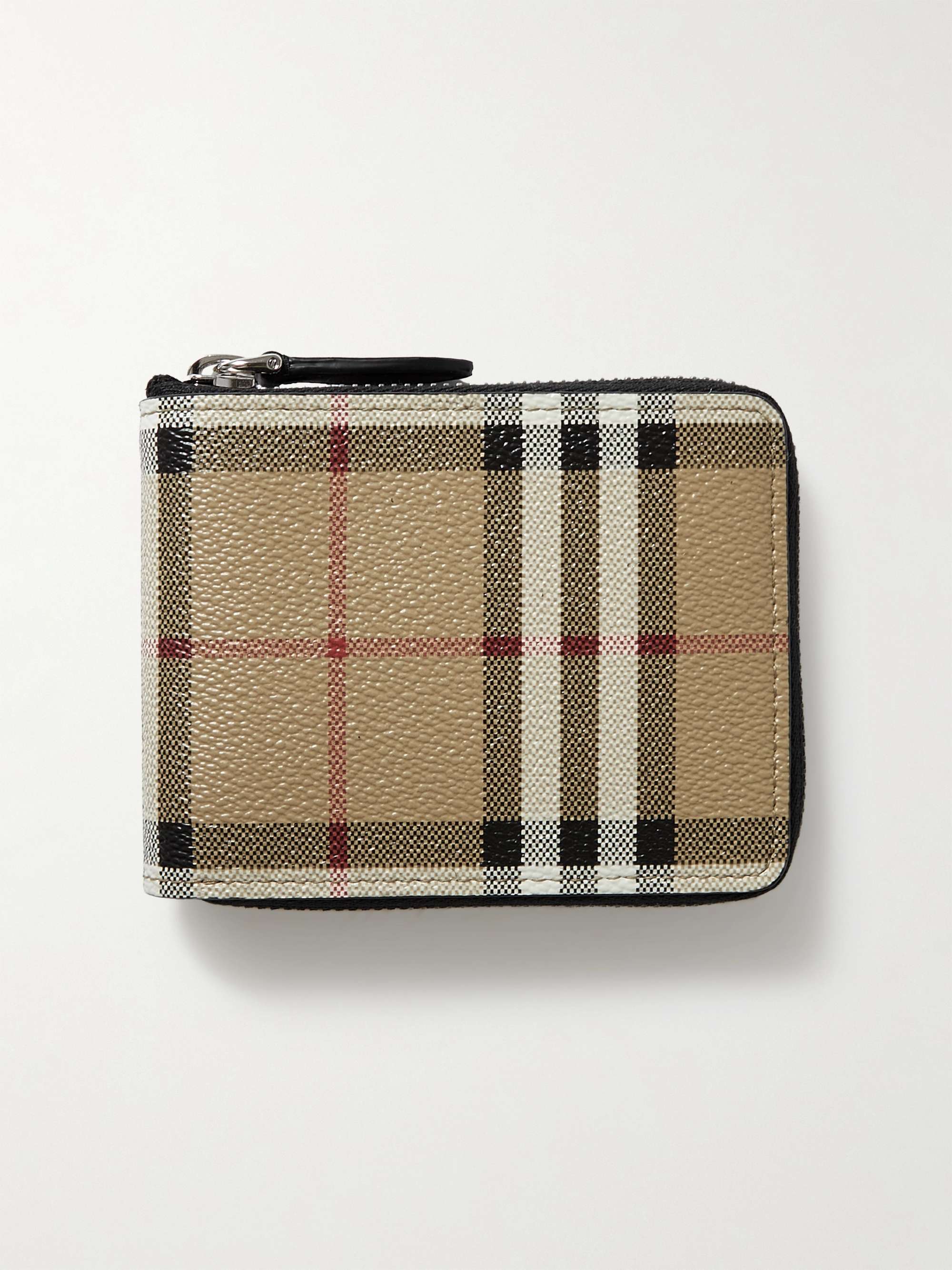 Leather-Trimmed Checked Coated-Canvas Wallet