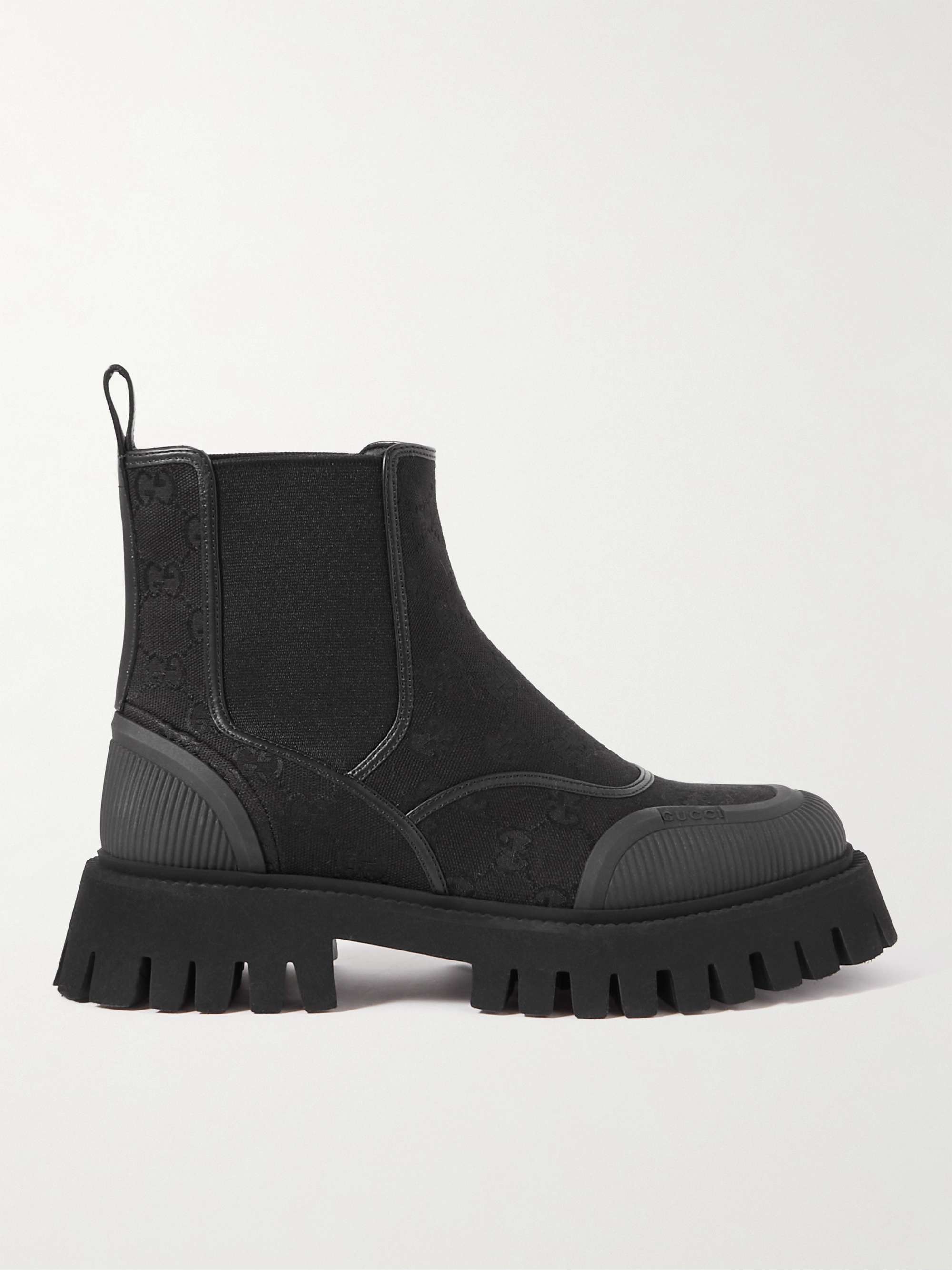 GUCCI Novo Leather-Trimmed Logo-Jacquard Canvas Chelsea Boots for Men | MR  PORTER