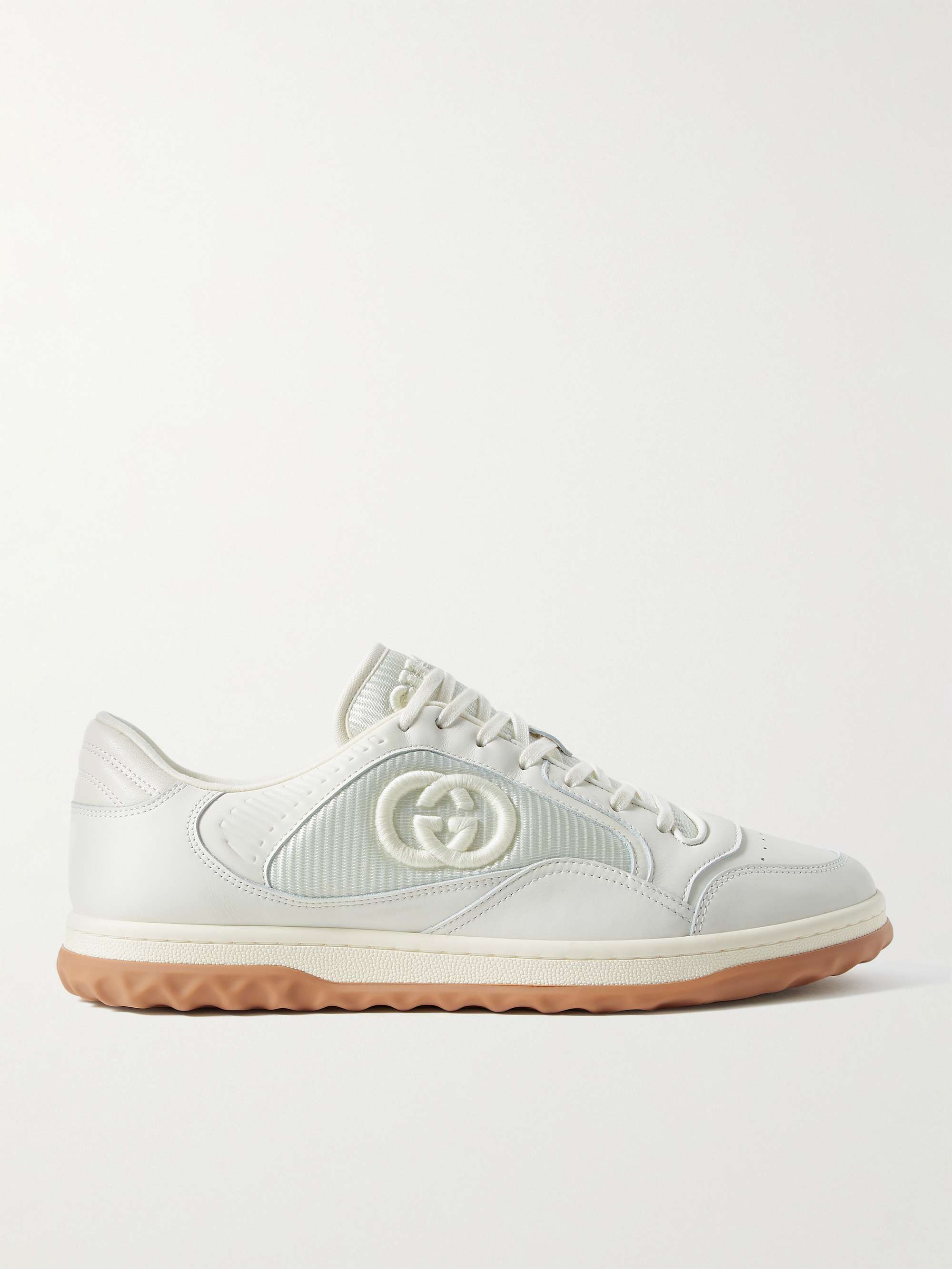 GUCCI Mac80 Logo-Embroidered Leather and Mesh Sneakers for Men | MR PORTER
