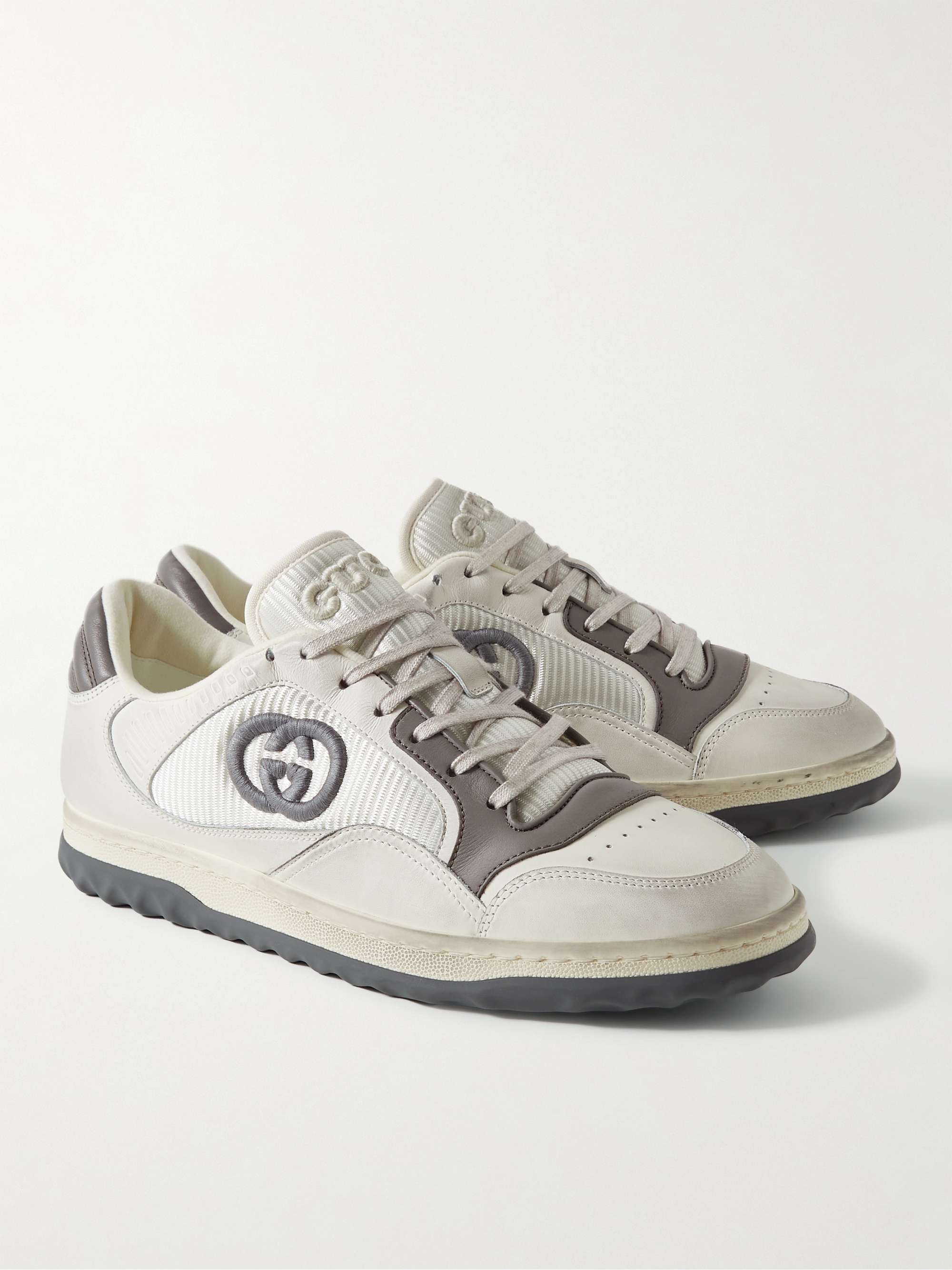 GUCCI Mac80 Logo-Embroidered Leather and Mesh Sneakers | MR PORTER
