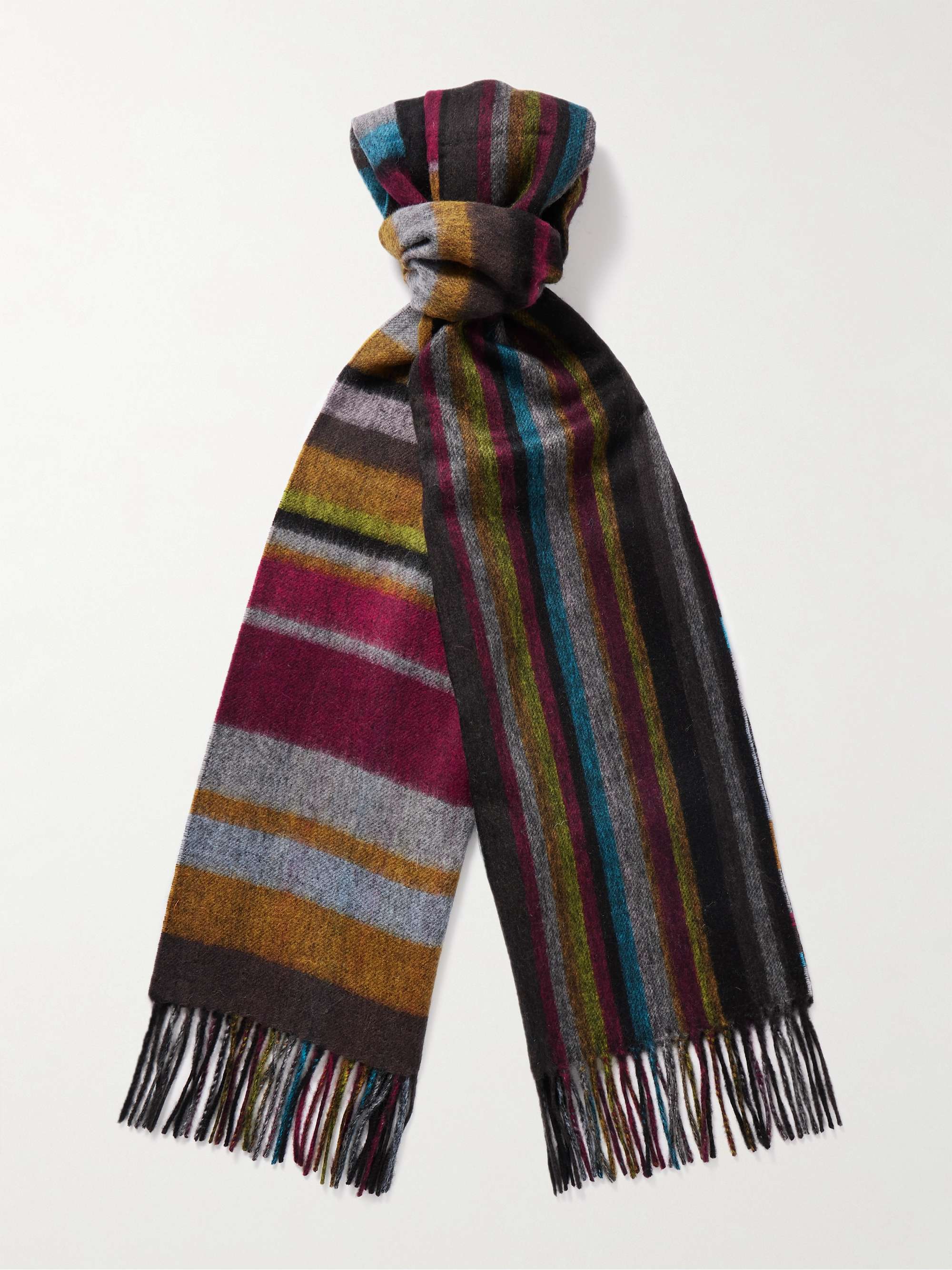 PAUL SMITH Fringed Striped Wool and Cashmere-Blend Scarf for Men | MR PORTER