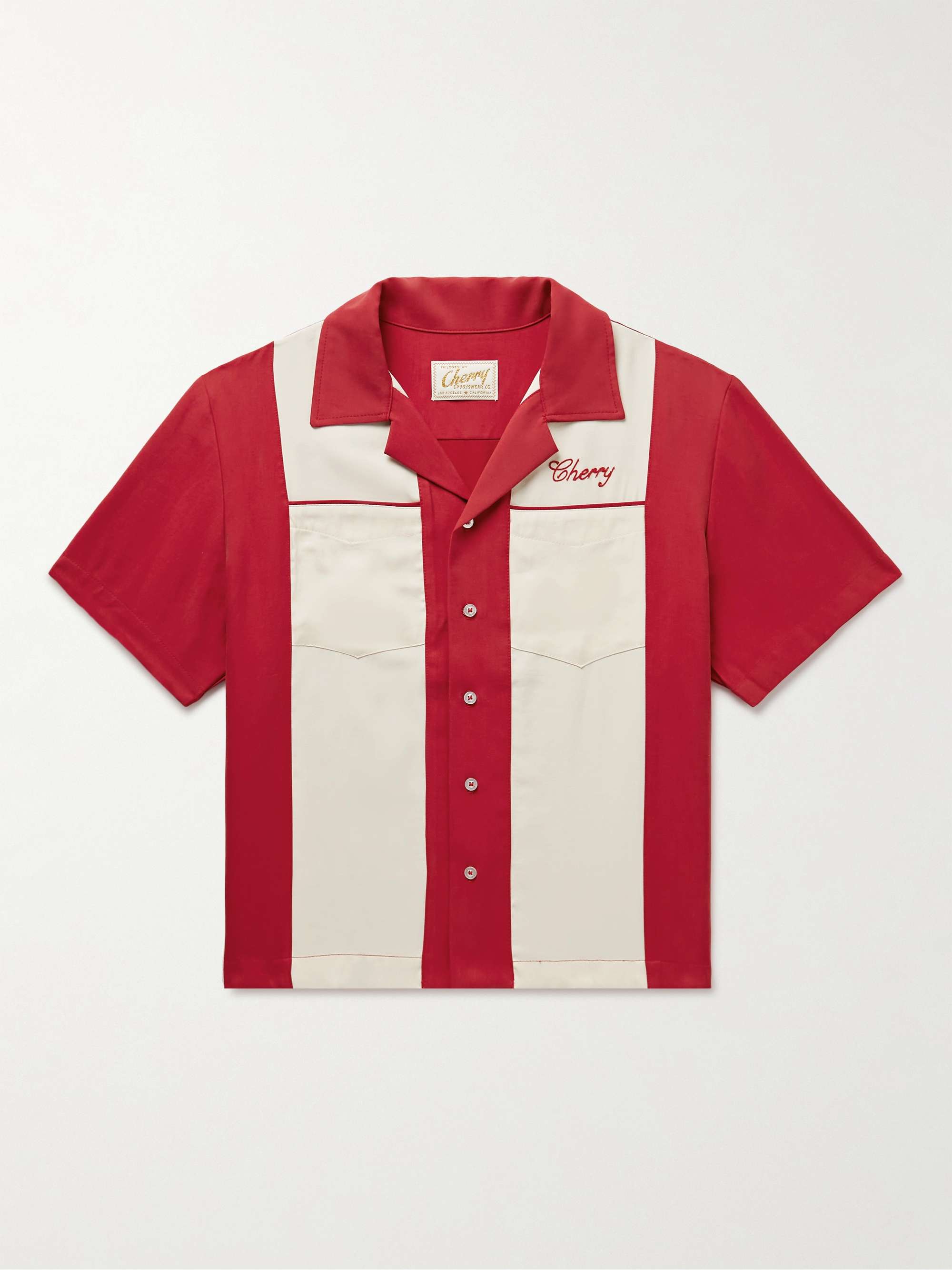 CHERRY LOS ANGELES Camp-Collar Logo-Embroidered Colour-Block Brushed Twill  Shirt for Men | MR PORTER