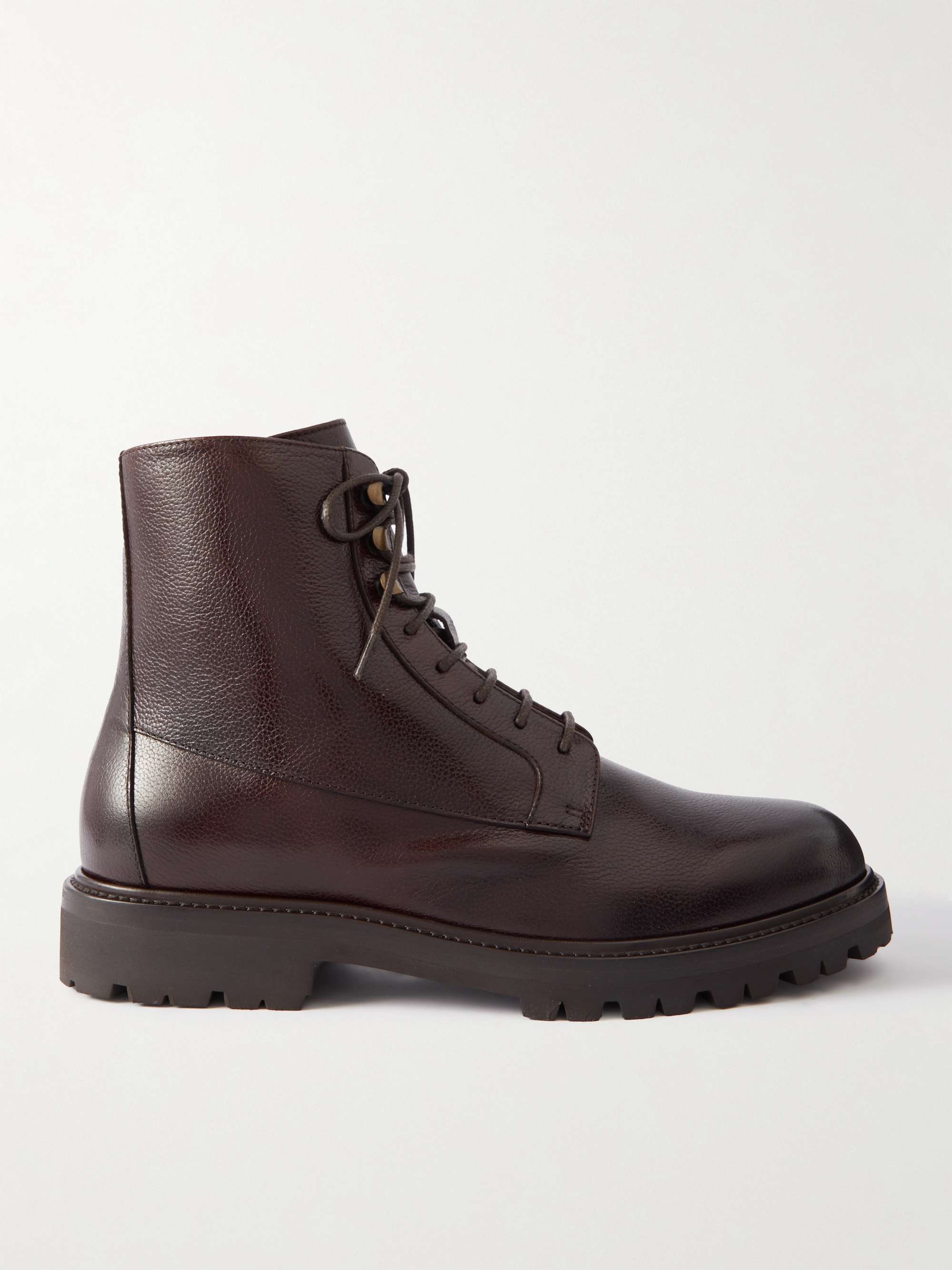 BRUNELLO CUCINELLI Shearling-Lined Full-Grain Leather Hiking Boots for Men  | MR PORTER