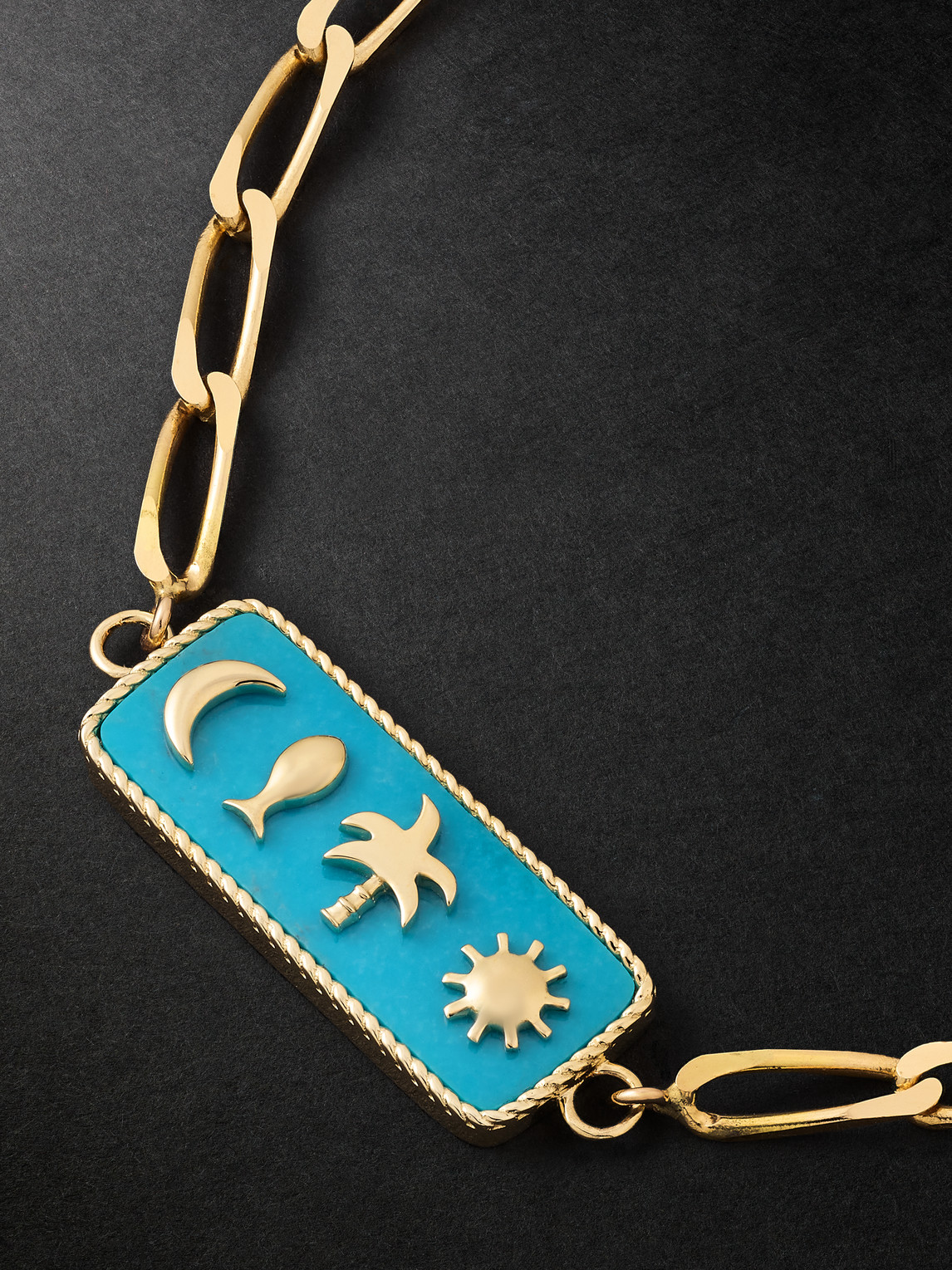 Shop Yvonne Léon Symbolic Motives Gold Turquoise Chain Bracelet In Blue
