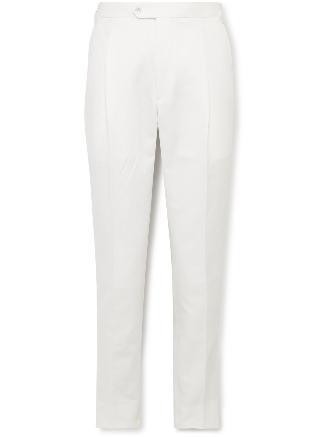 Slim-Fit Pleated Cotton and Linen-Blend Twill Trousers