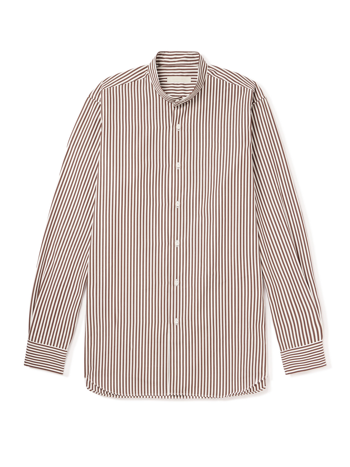 Grandad-Collar Striped Cotton-Poplin Shirt