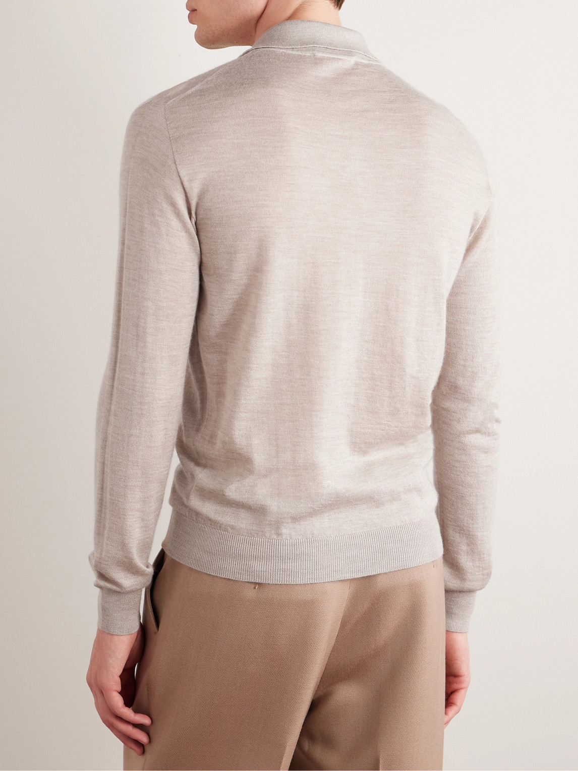 Shop Saman Amel Slim-fit Cashmere And Silk-blend Polo Shirt In Neutrals