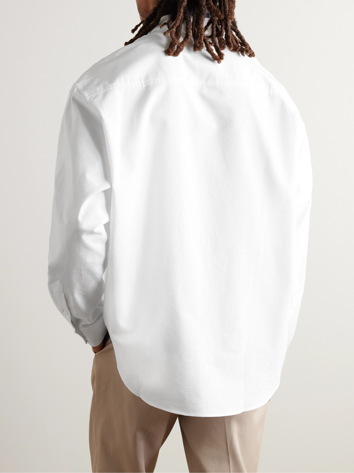 Shop Ami Alexandre Mattiussi Button-down Collar Logo-embroidered Cotton Oxford Shirt In White