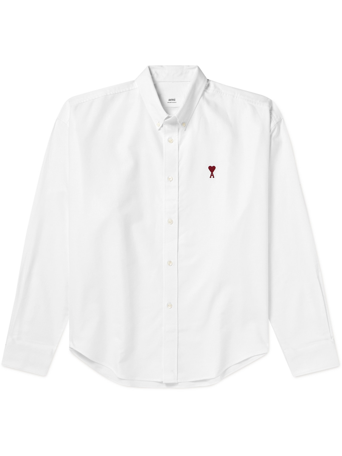 Shop Ami Alexandre Mattiussi Button-down Collar Logo-embroidered Cotton Oxford Shirt In White
