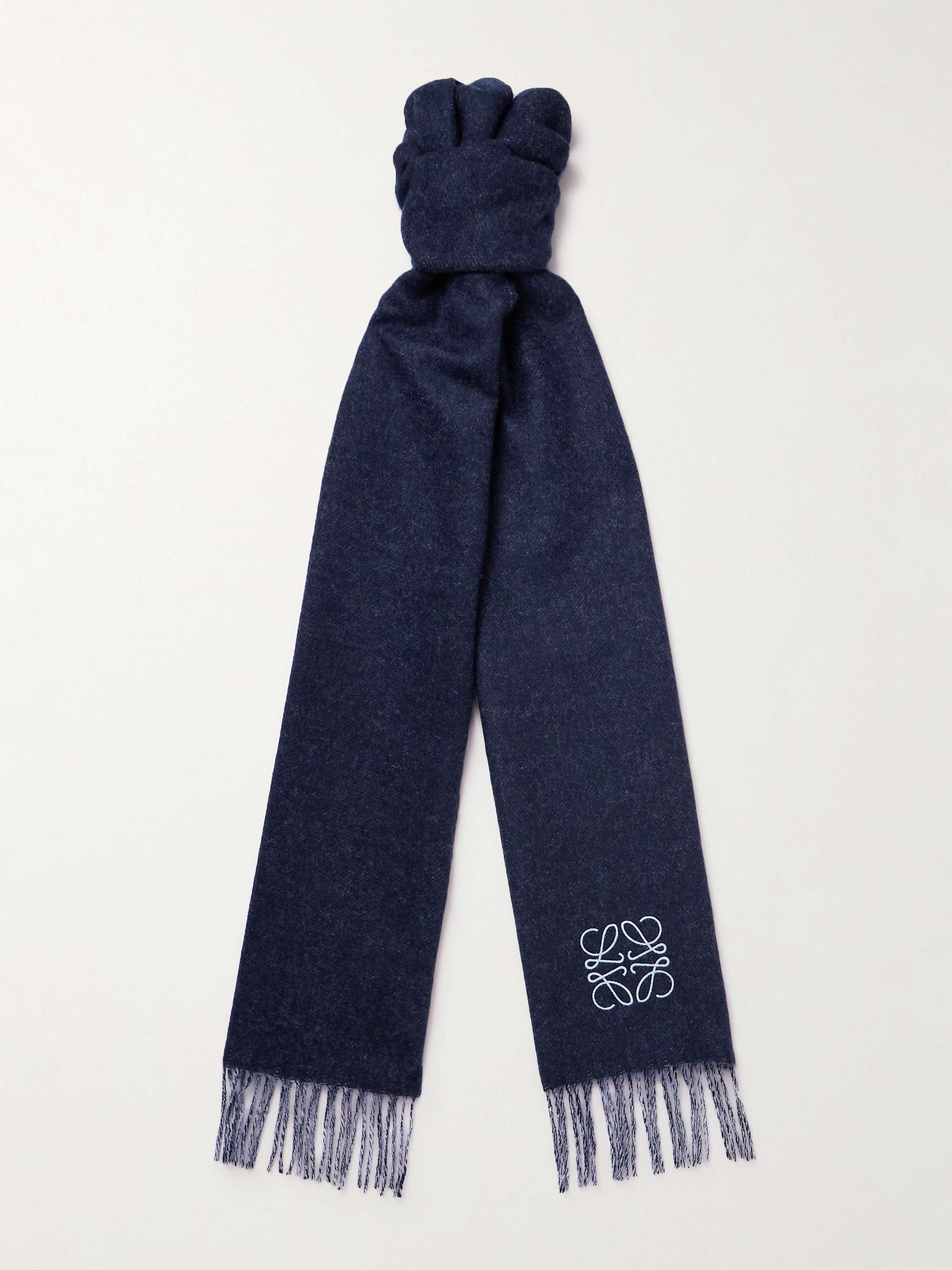 LOEWE Fringed Logo-Embroidered Two-Tone Wool and Cashmere-Blend Scarf for  Men | MR PORTER