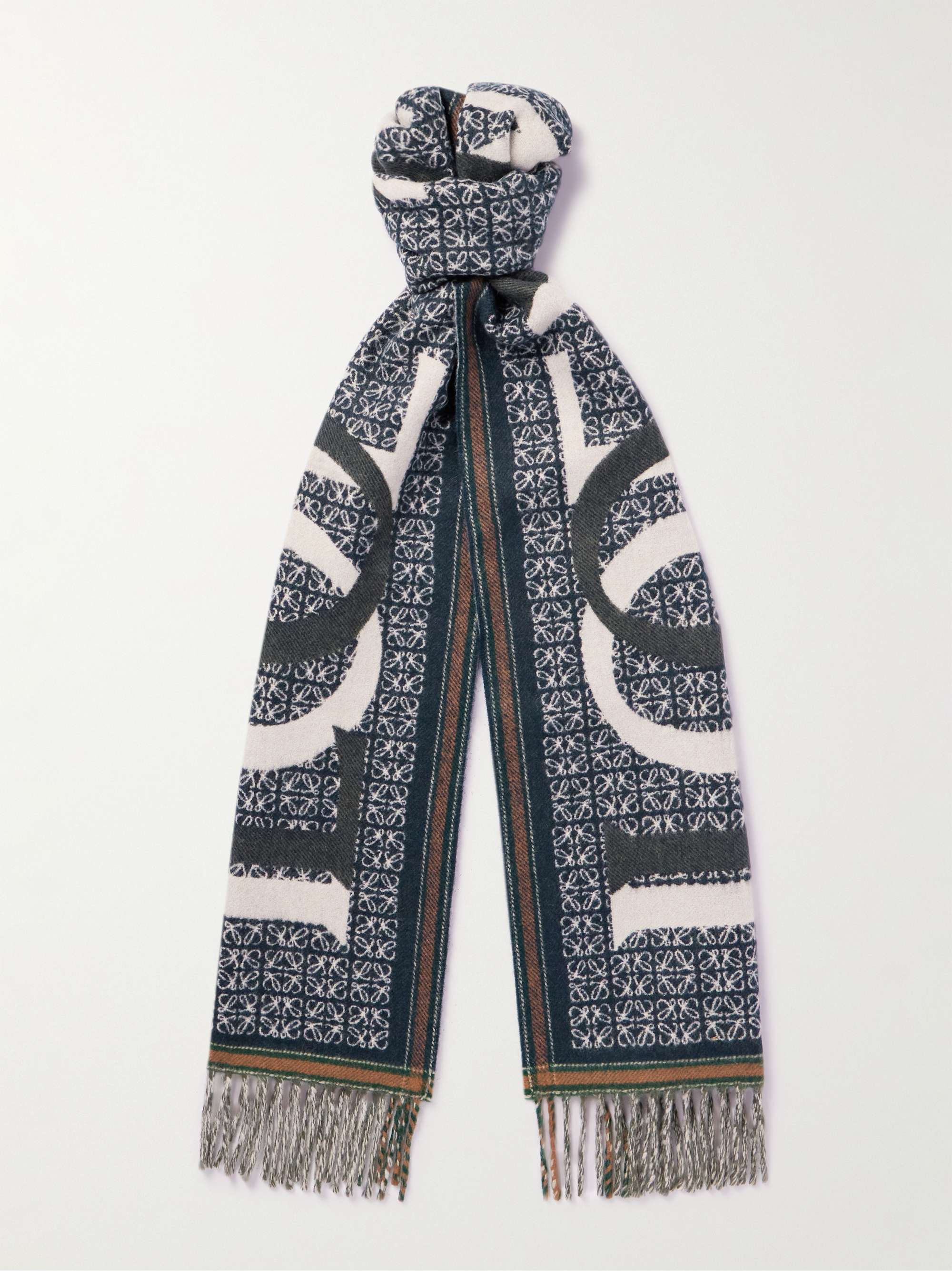 Louis Vuitton Monogram Unisex Cashmere Fringes Logo Knit & Fur Scarves, Blue