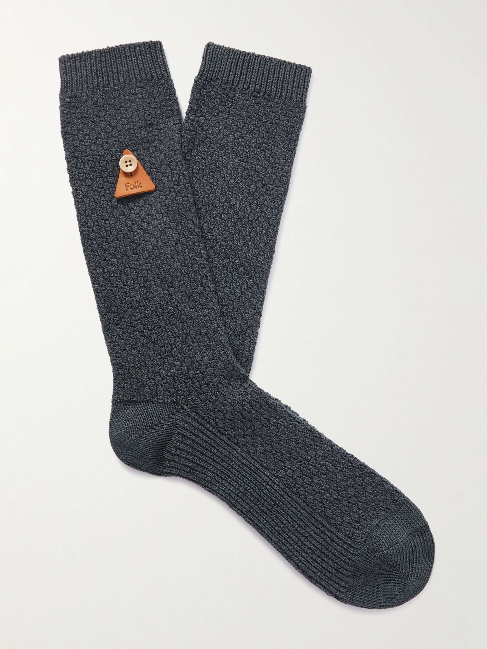 FOLK Leaher-Trimmed Waffle-Knit Cotton-Blend Socks for Men | MR PORTER