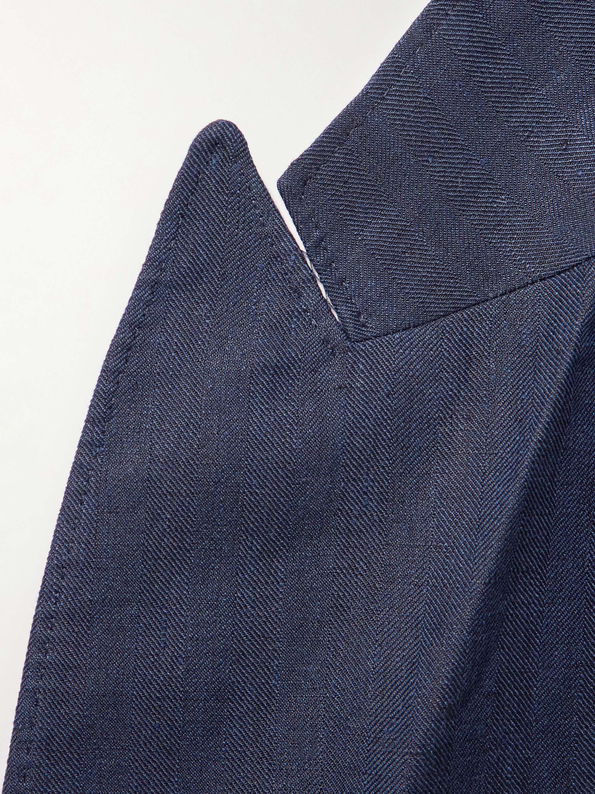 BRUNELLO CUCINELLI Double-Breasted Herringbone Linen Suit Jacket for ...