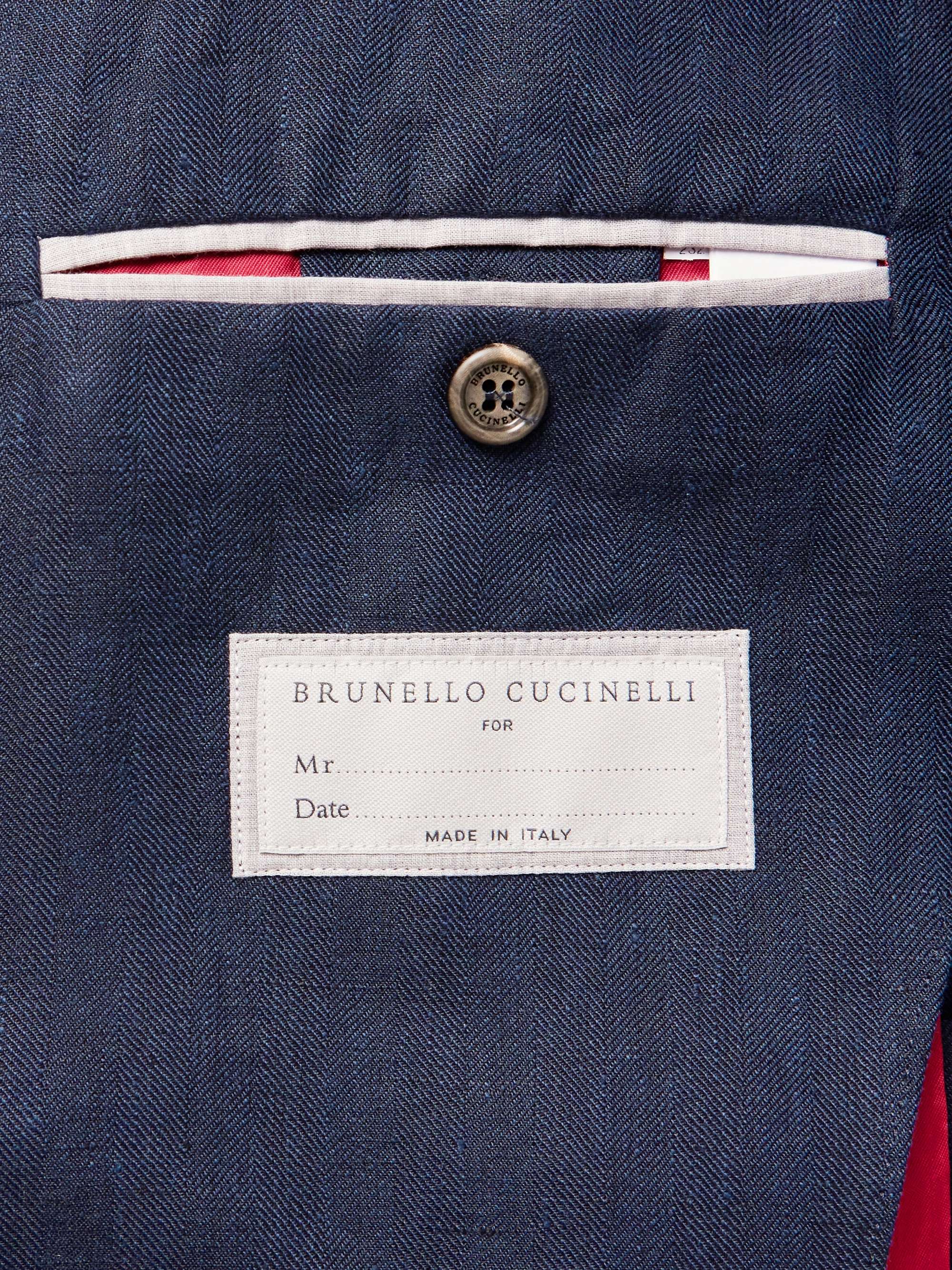 BRUNELLO CUCINELLI Double-Breasted Herringbone Linen Suit Jacket for ...