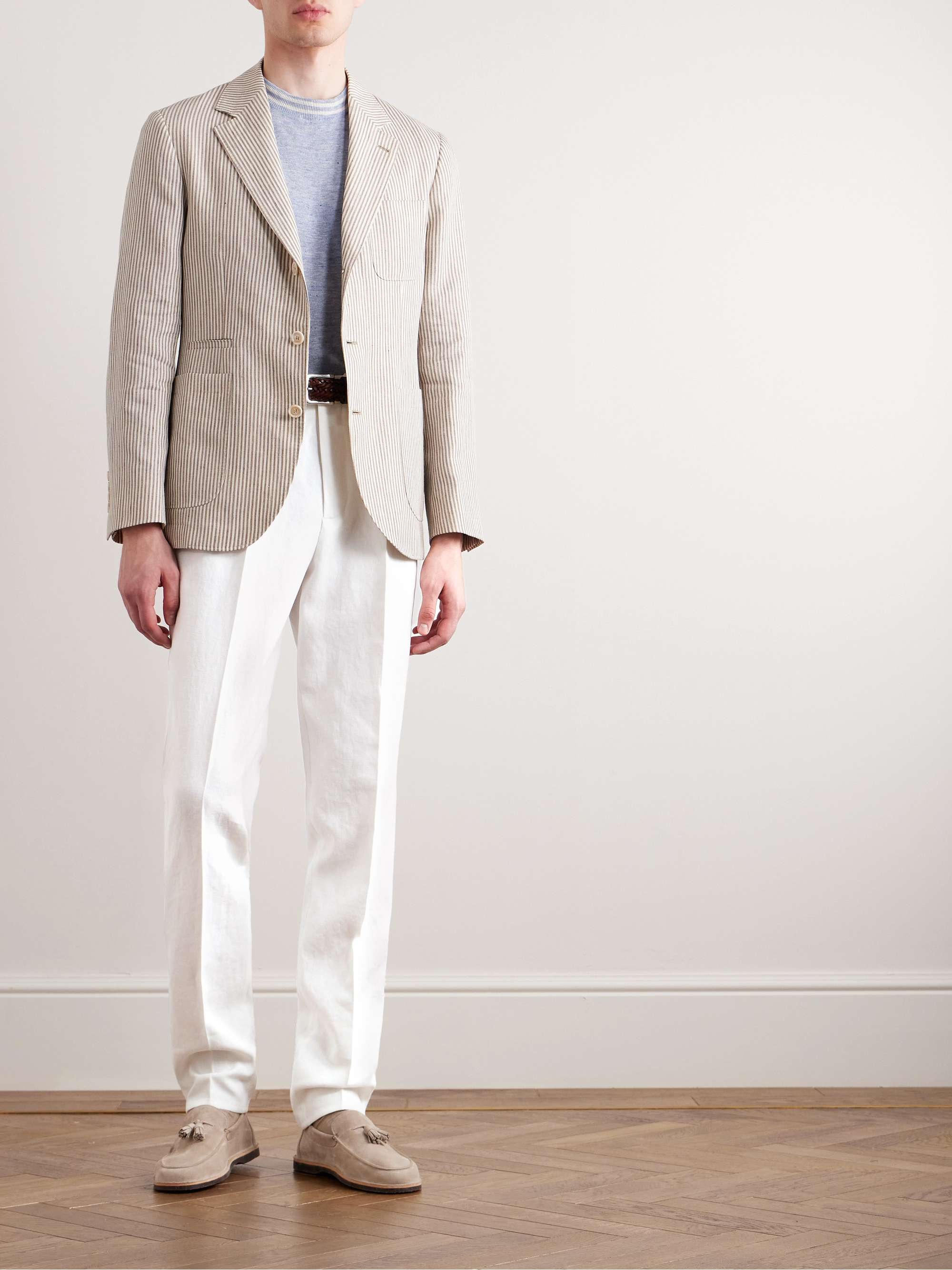 BRUNELLO CUCINELLI Straight-Leg Pleated Linen Drawstring Trousers for Men |  MR PORTER