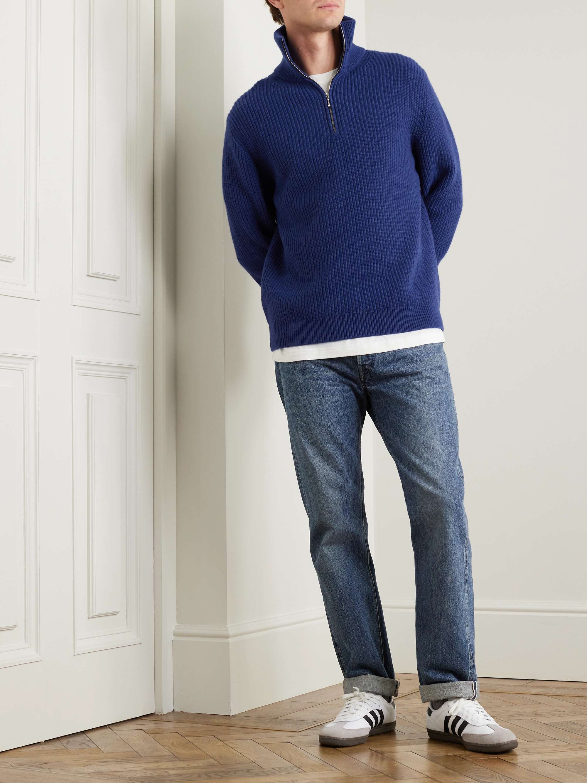 NUDIE JEANS August Ribbed Wool Half-Zip Sweater for Men | MR PORTER