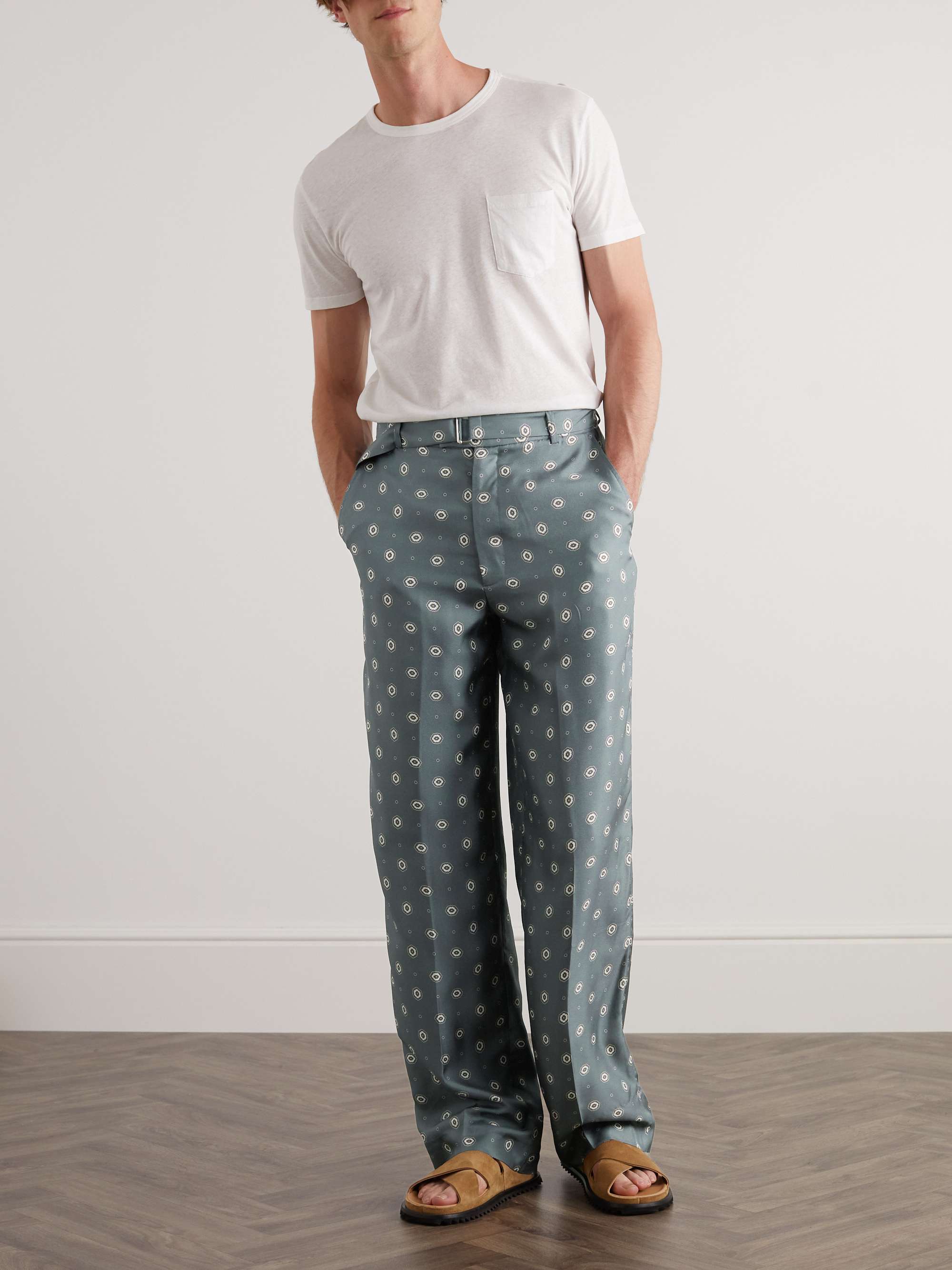 OFFICINE GÉNÉRALE Nash Straight-Leg Belted Printed Silk Trousers for ...