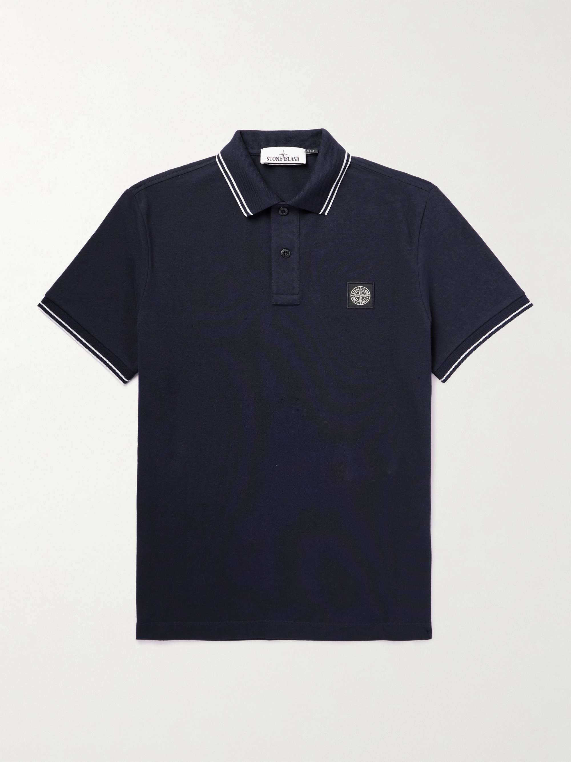STONE ISLAND Logo-Appliquéd Cotton-Blend Piqué Polo Shirt for Men | MR ...
